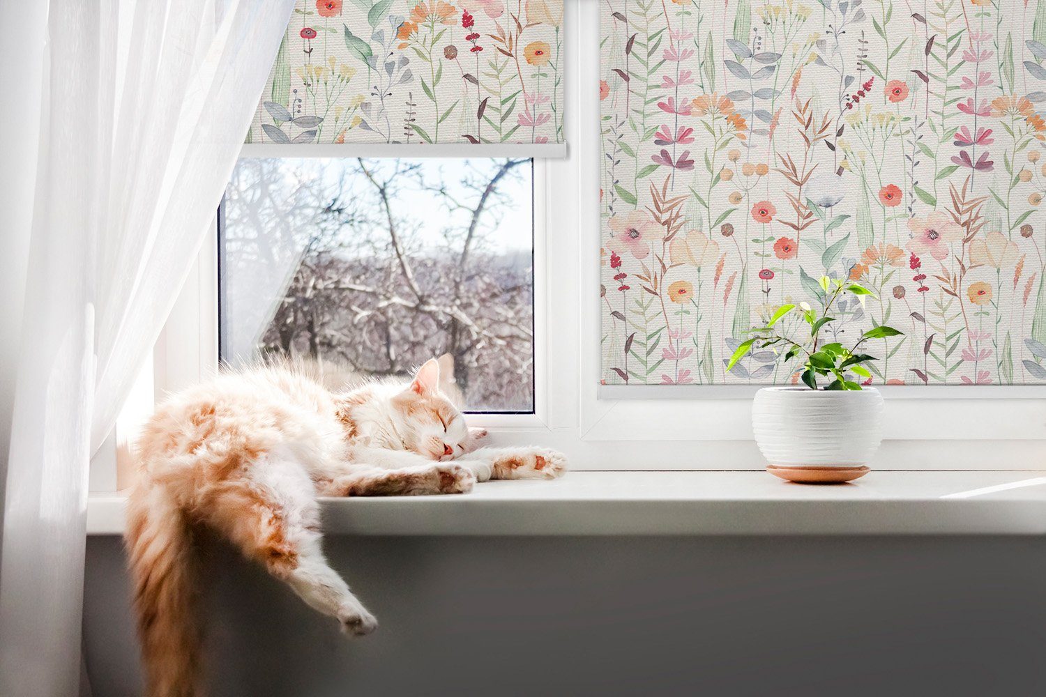 Rollo Lichtschutz Verdunklungsrollo Freihängend Bunte Blumen, günstig online kaufen