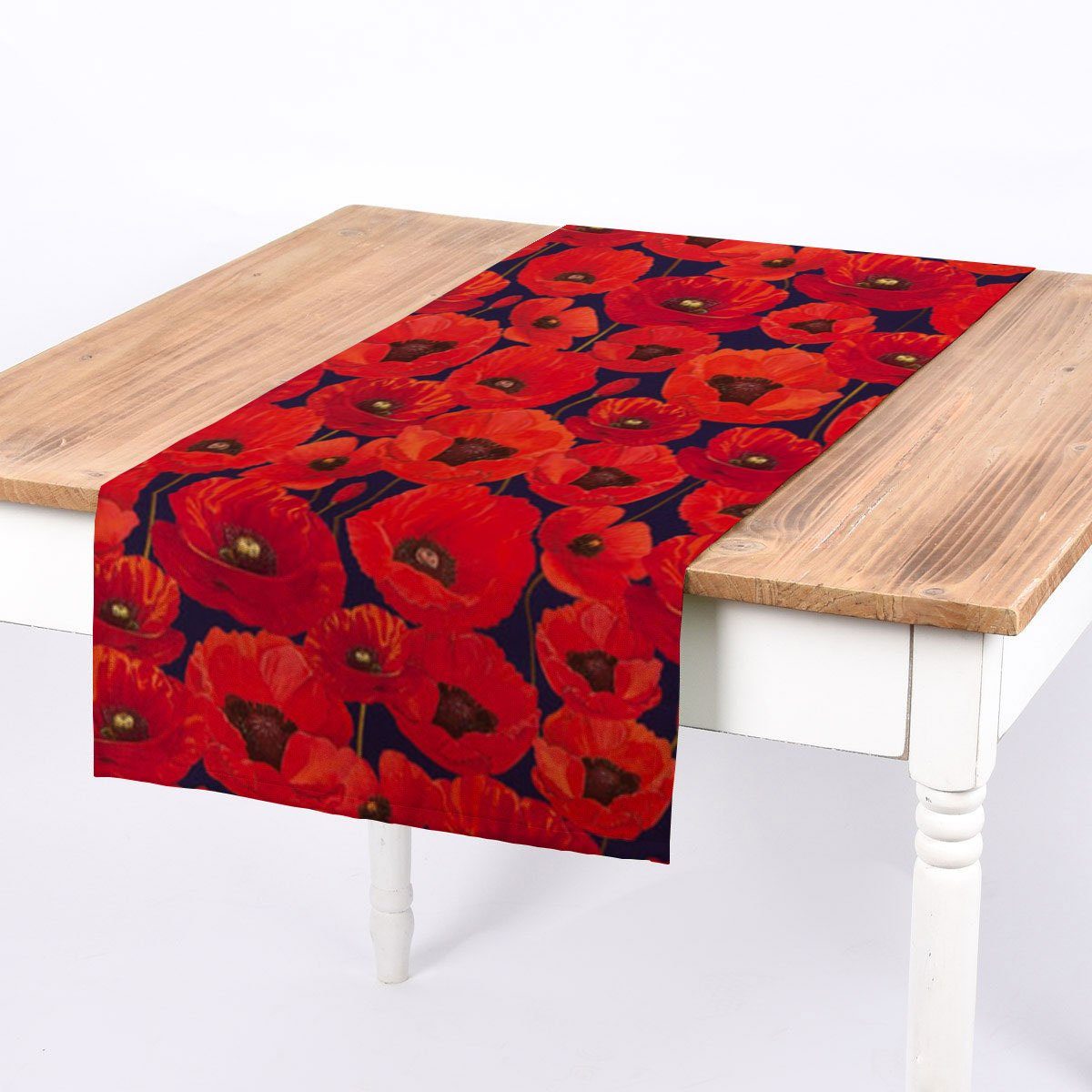 SCHÖNER LEBEN. Tischläufer SCHÖNER LEBEN. Tischläufer Outdoor Mohnblumen rot dunkelblau 40x160cm, handmade