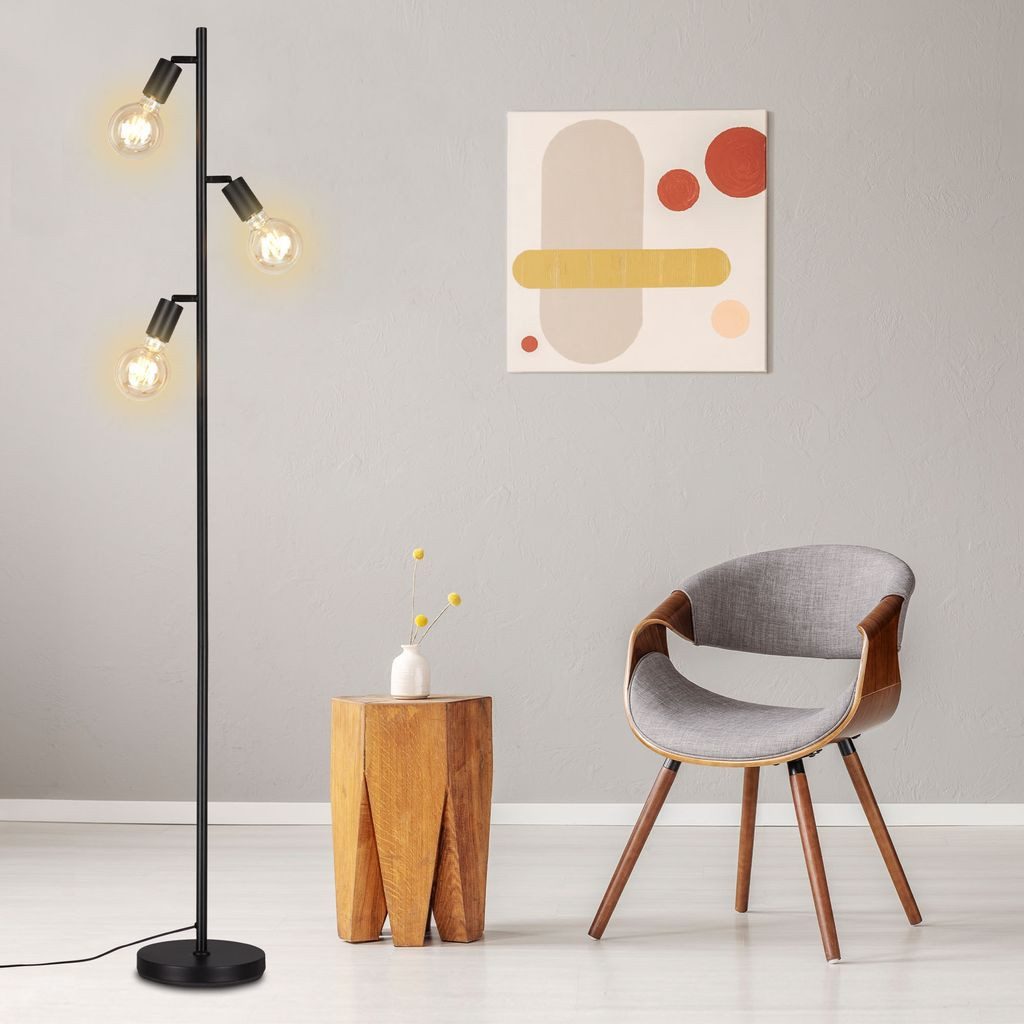 Briloner Leuchten Stehlampe 1387-035, ohne Leuchtmittel, 2700K - Extra-Warmweiß, metall/schwarz, inkl. Kabelschalter, exkl. 3x E27 max. 10 W