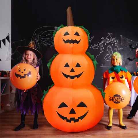 COSTWAY Dekofigur, 3 Stapel Halloween Kürbis mit LED aufblasbar, 180 cm