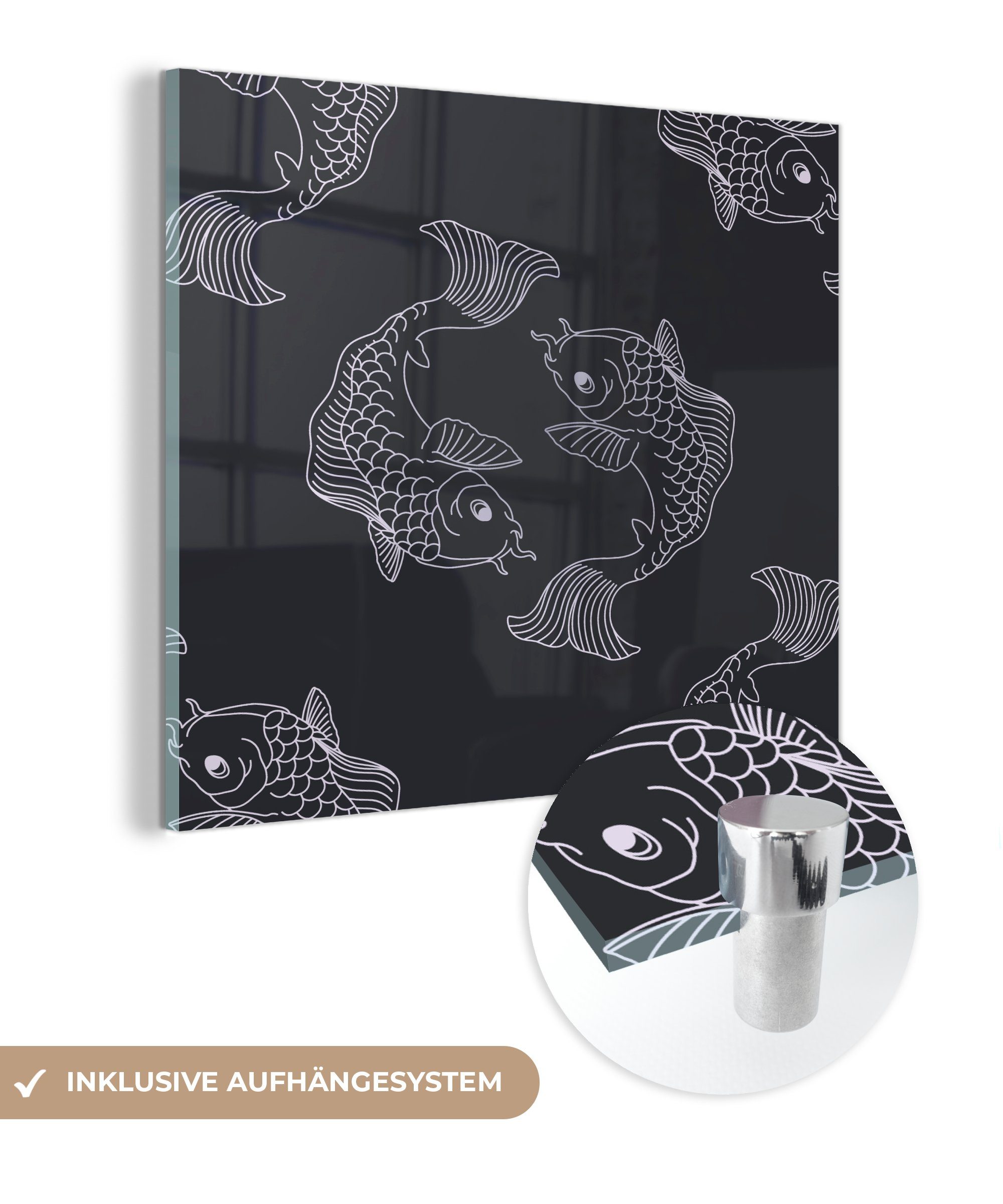 MuchoWow Acrylglasbild Koi-Fischen in Harmonie, (1 St), Glasbilder - Bilder auf Glas Wandbild - Foto auf Glas - Wanddekoration