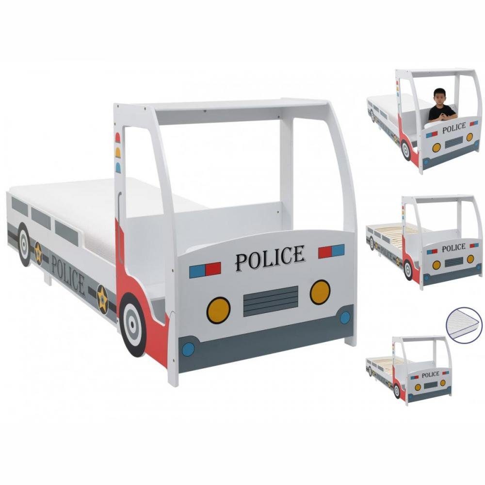 vidaXL Kinderbett Polizeiauto-Kinderbett mit Memory-Schaum-Matratze 90200 cm