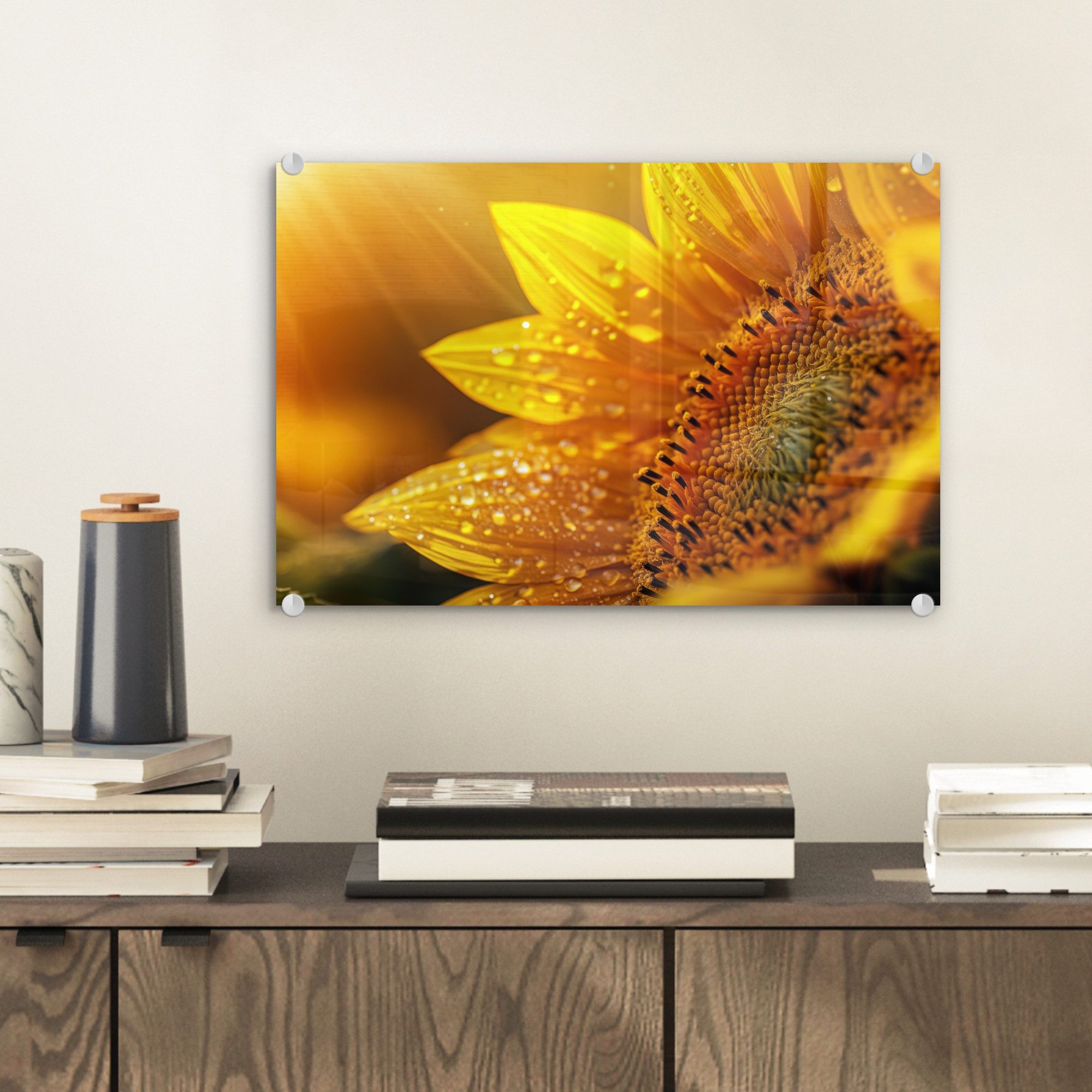 MuchoWow Acrylglasbild Sonnenblume - Tautropfen - günstig online kaufen
