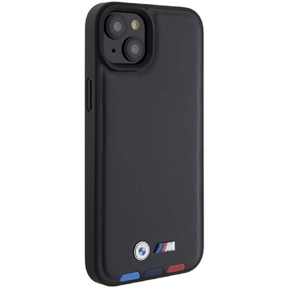 BMW Handyhülle Case iPhone 15 Plus Kunstleder schwarz BMW Metall Logo 6,7 Zoll, Kantenschutz