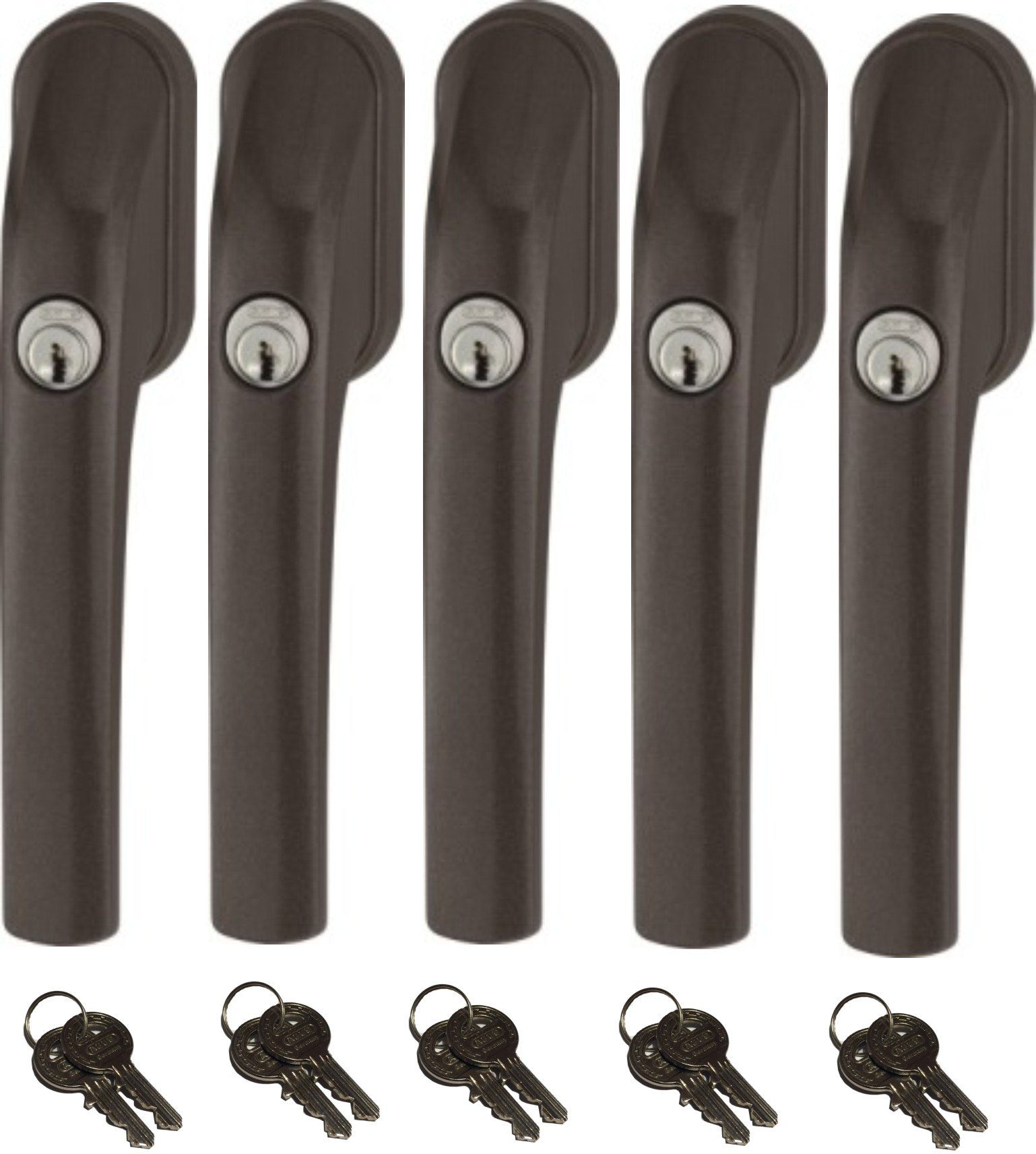 ABUS Fenstergriff Abus FG300 abschließbarer Fenstergriff weiß, silber, braun, 5er Set, abschließbar, Kindersicherung