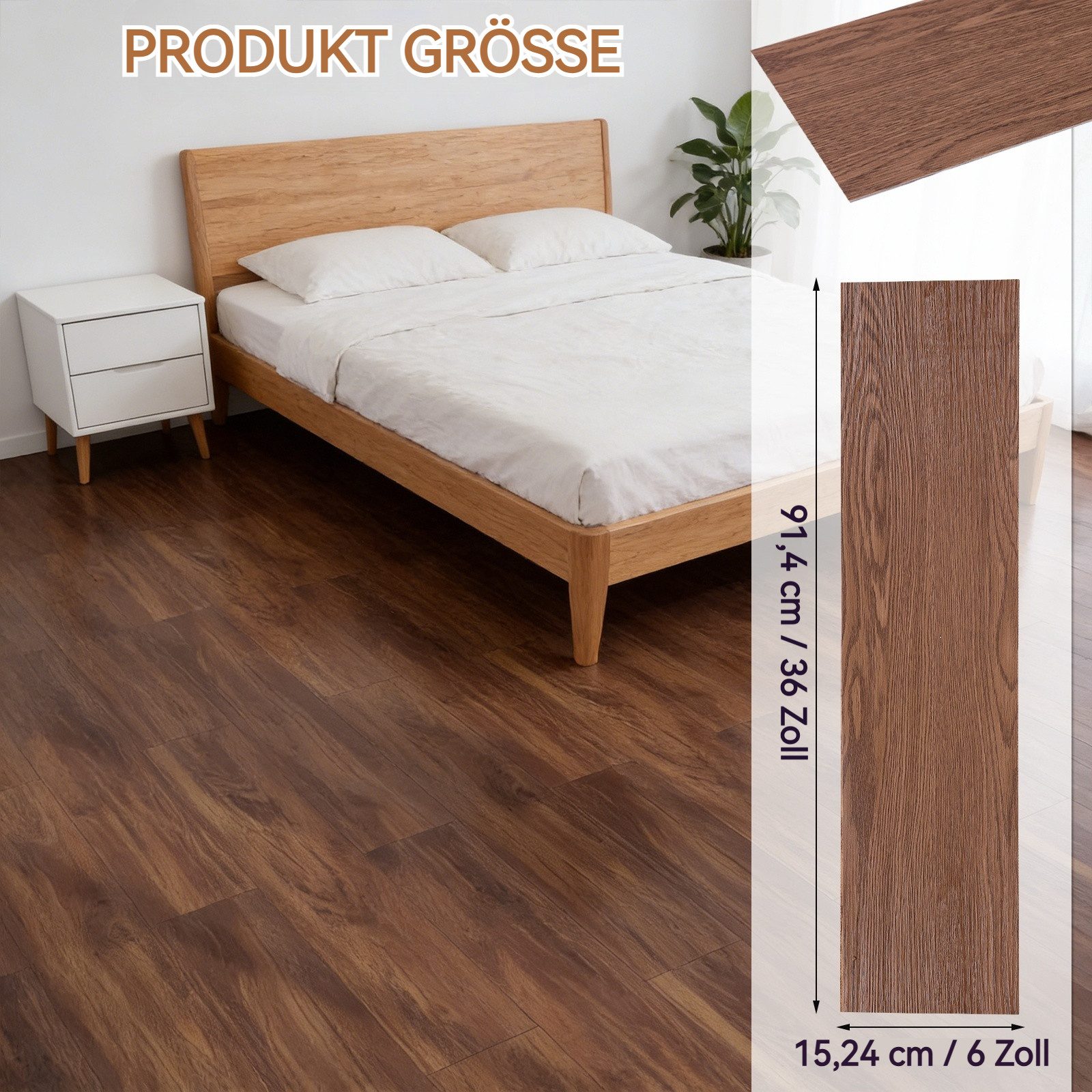 BlingBin Vinylboden Klebevinyl in Holzoptik, selbstklebender Vinylboden, 36 Dielen für 5m², Verschleißfest, Wasserabweisend, PVC, 1er Set, 36tlg, 91,4 x 15,24 cm, 2 mm, Vinyl Bodenbelag, einfache Verlegung