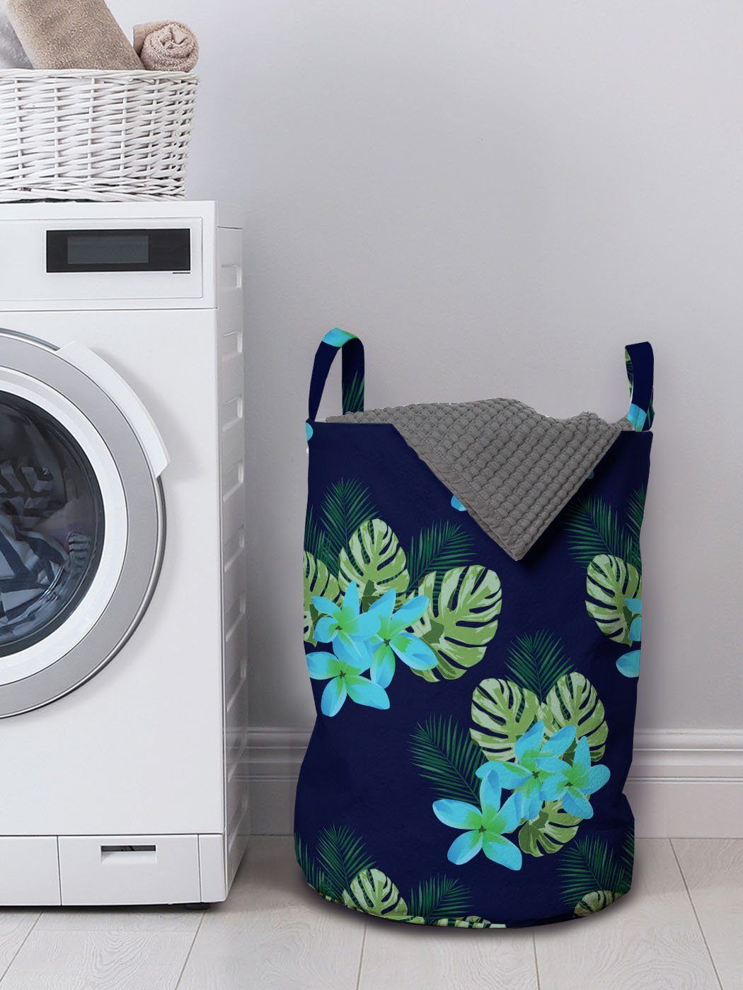 Abakuhaus Wäschesäckchen Wäschekorb mit Griffen Kordelzugverschluss und für Tropisch Waschsalons, Blühende Blätter Blumen