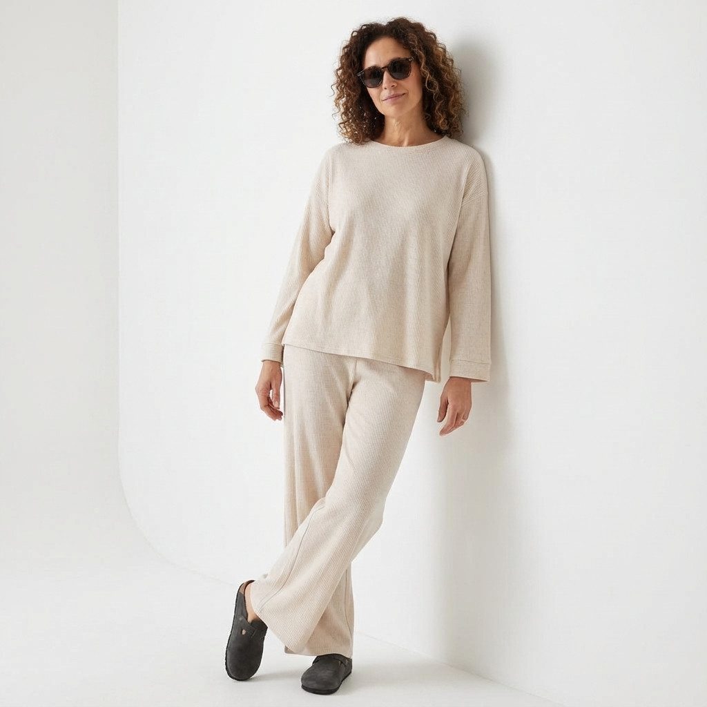 OriginalYou Hausanzug Freizeit Anzug Damen Feinstrick Set super leichtes Feinstrickgewebe