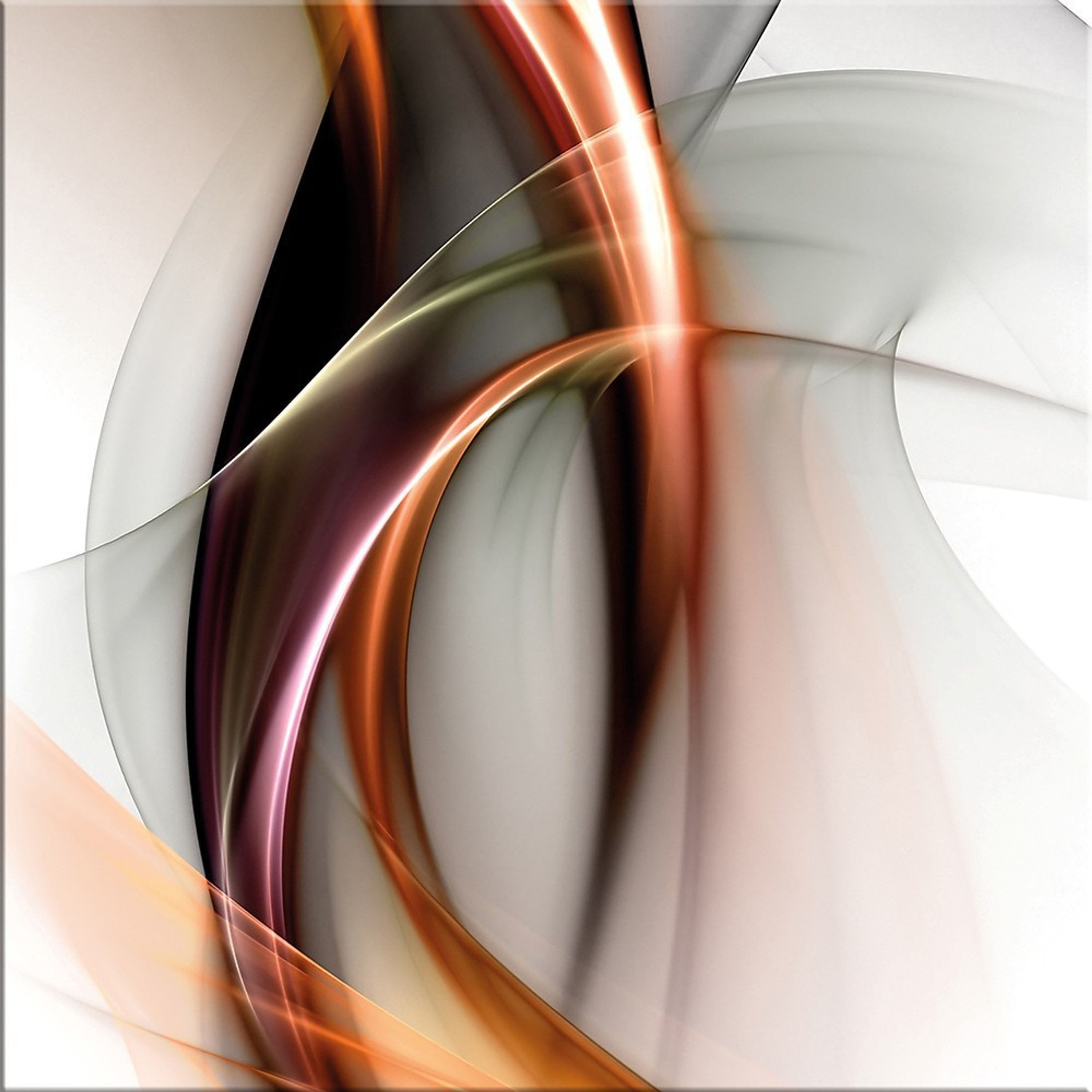 artissimo Glasbild Bild aus Glas 30x30 cm / Wandbild quadratisch fractal, Abstrakte Kunst: Dynamische Linien in Kupfer und Beige