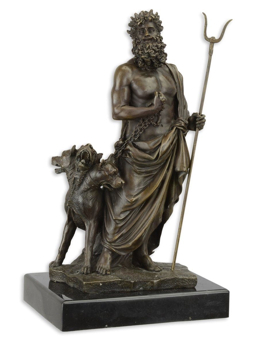 Marmorsockel cm Bronze JS mit Hades 29 H Dekofigur GartenDeko Kerberos Bronzefigur auf