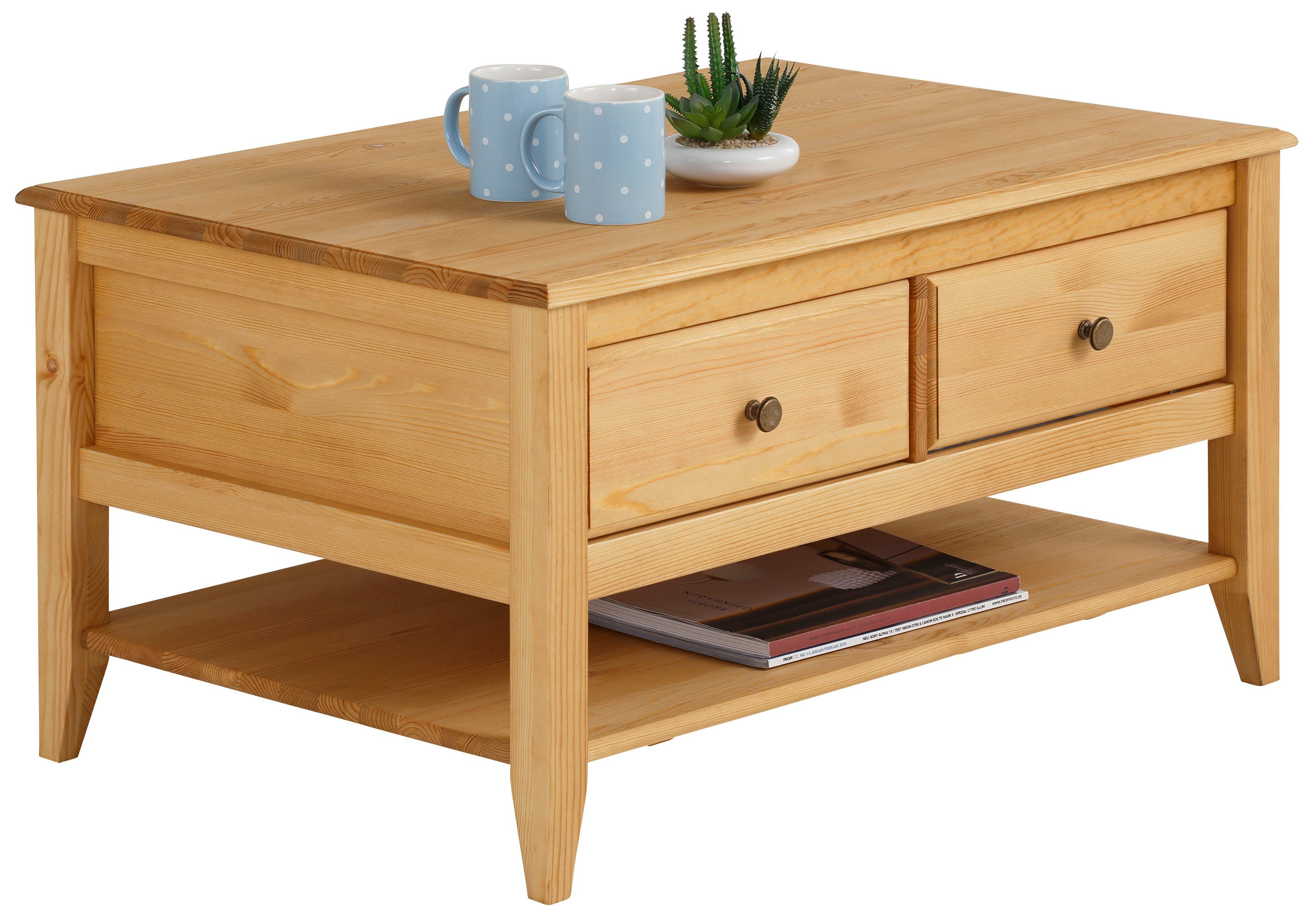 OTTO home Couchtisch Leonis, Breite 89 cm, mit Schubladen und Ablageboden, massiver Kiefer, FSC®