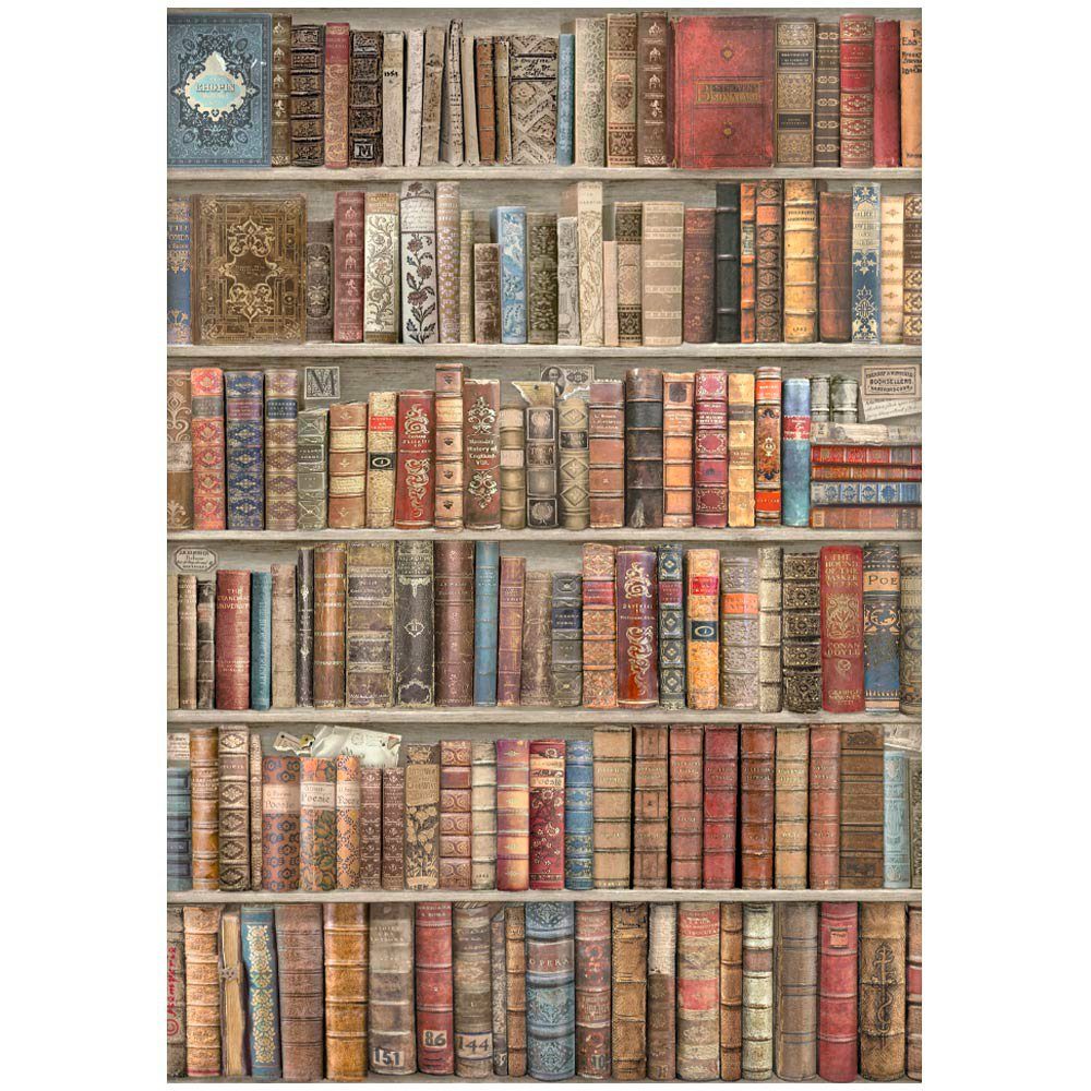 Bookcase, Library Stamperia Vintage Seidenpapier DIN A4 Motiv-Strohseide