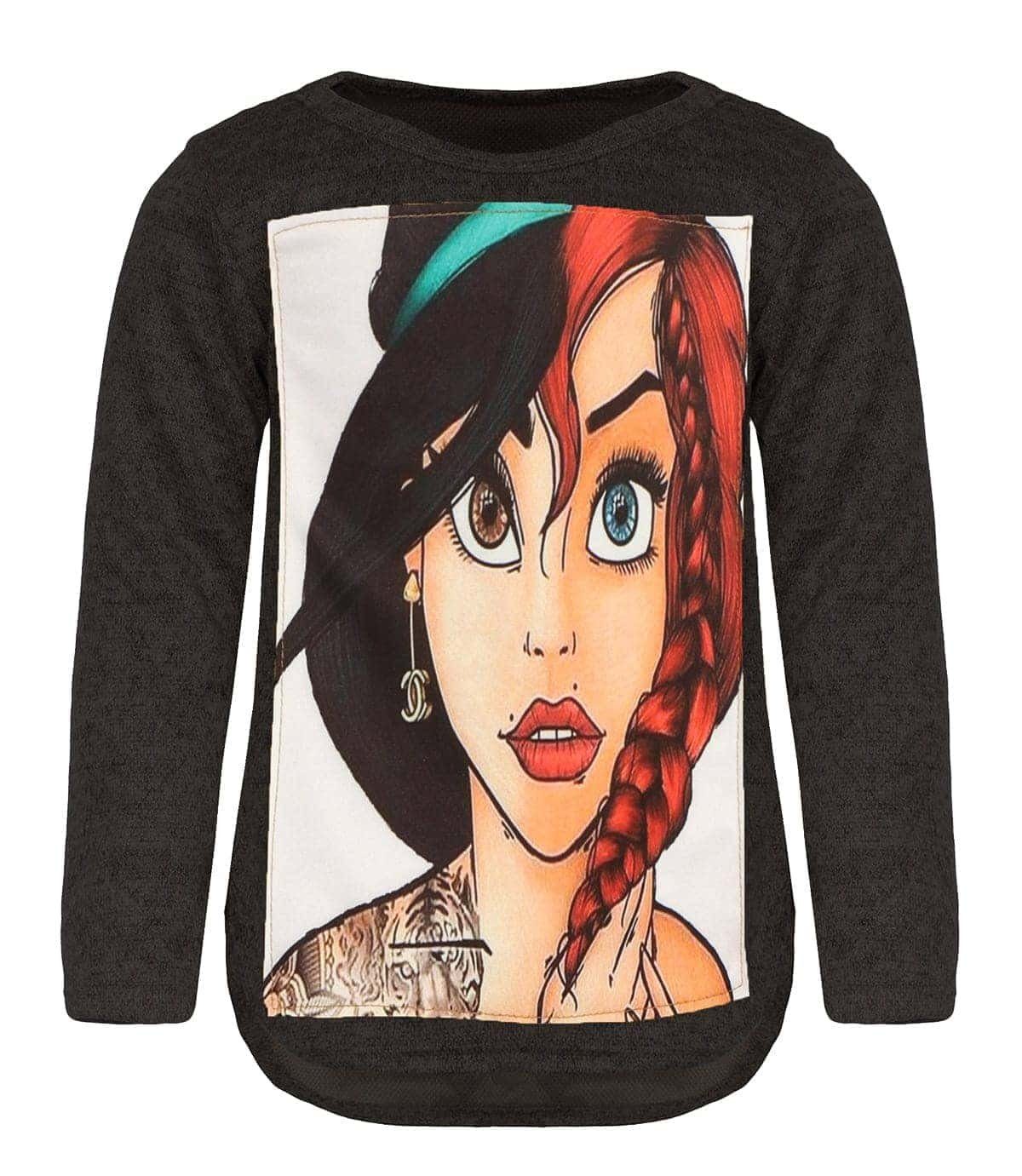 Sweatshirt Print, Pullover Mädchen KMISSO mit (1-tlg) mit Casual Schwarz Sweatshirt, Motiv