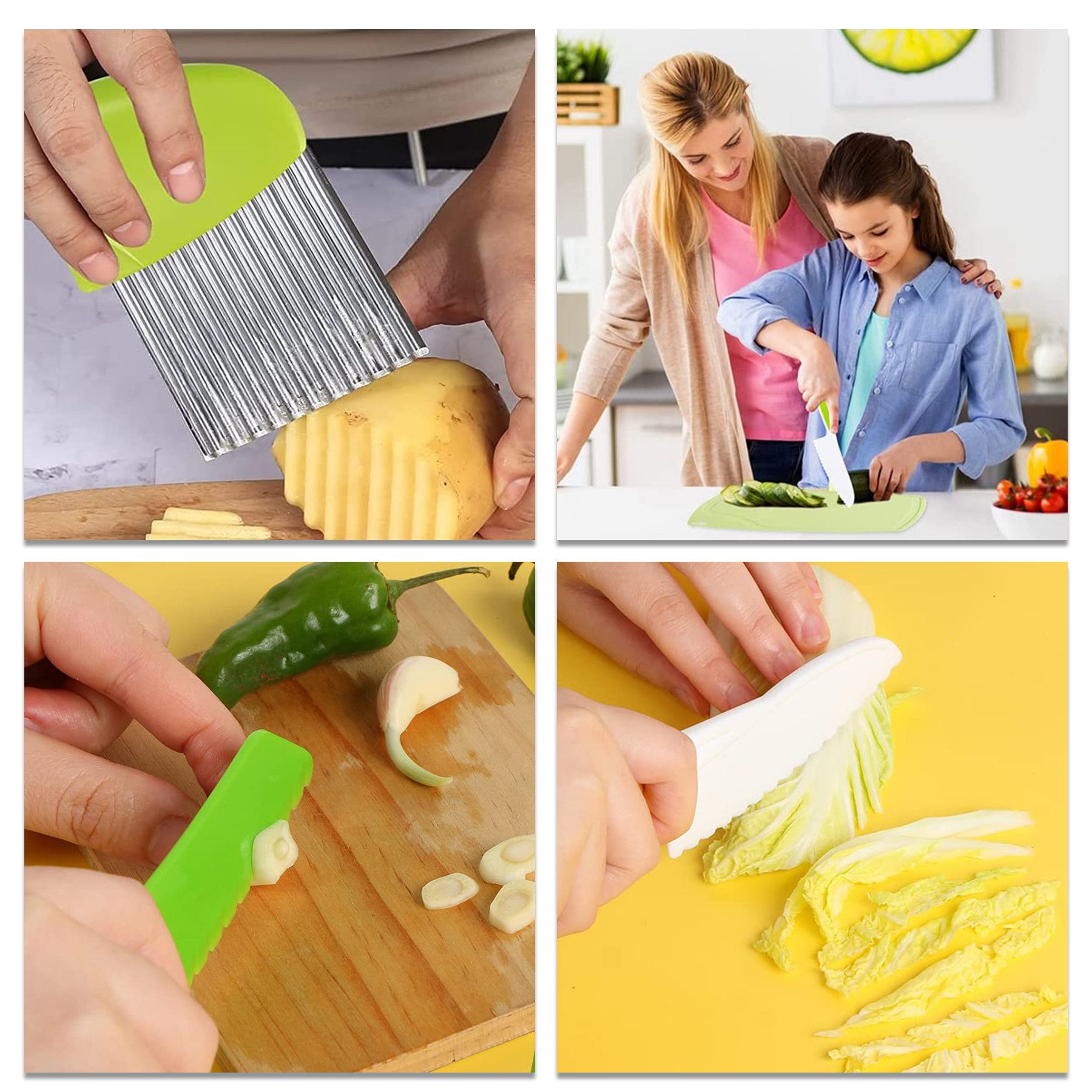 CALIYO Kinderkochmesser 8 teiliges Kinder Küchenmesser-Set für echtes Kochen, mit Sicheres Küchenmesser, Holzmesser, Schneidebrett etc – Bild 5 von 5