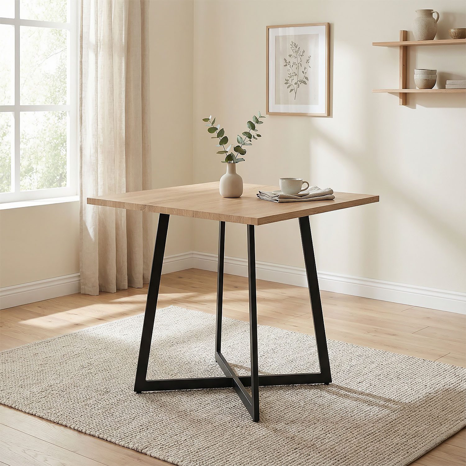 Homestyle4u Esstisch Küche 80x80 Esszimmertisch Holztisch Eiche modern Beistelltisch, Braun, Kufen, stabil, kompakt