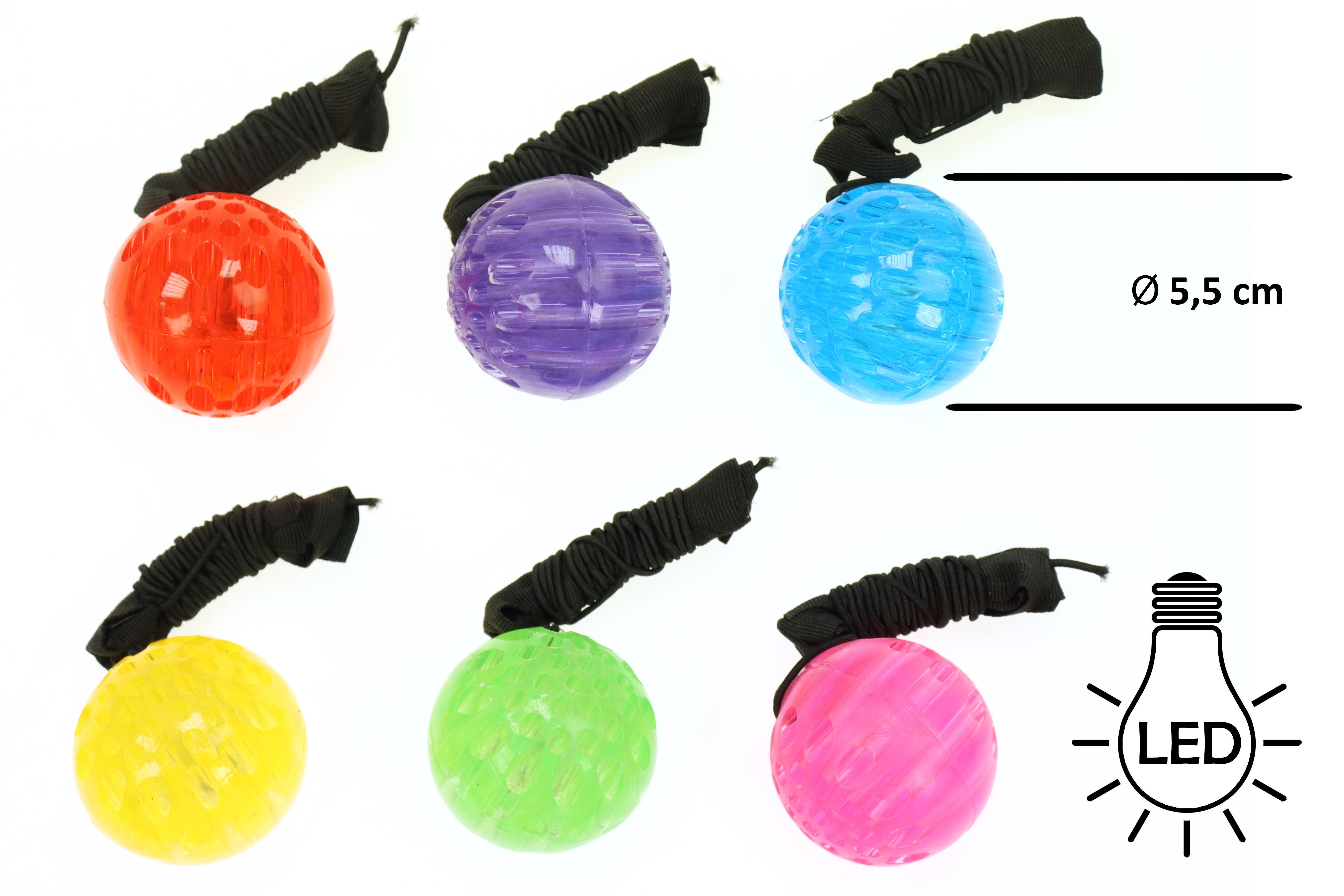 ELLUG Spielball blinkt Set und Ø5,5cm 6er Springball/Returnball/Flummi "Neon" leuchtet Armband&Schnur