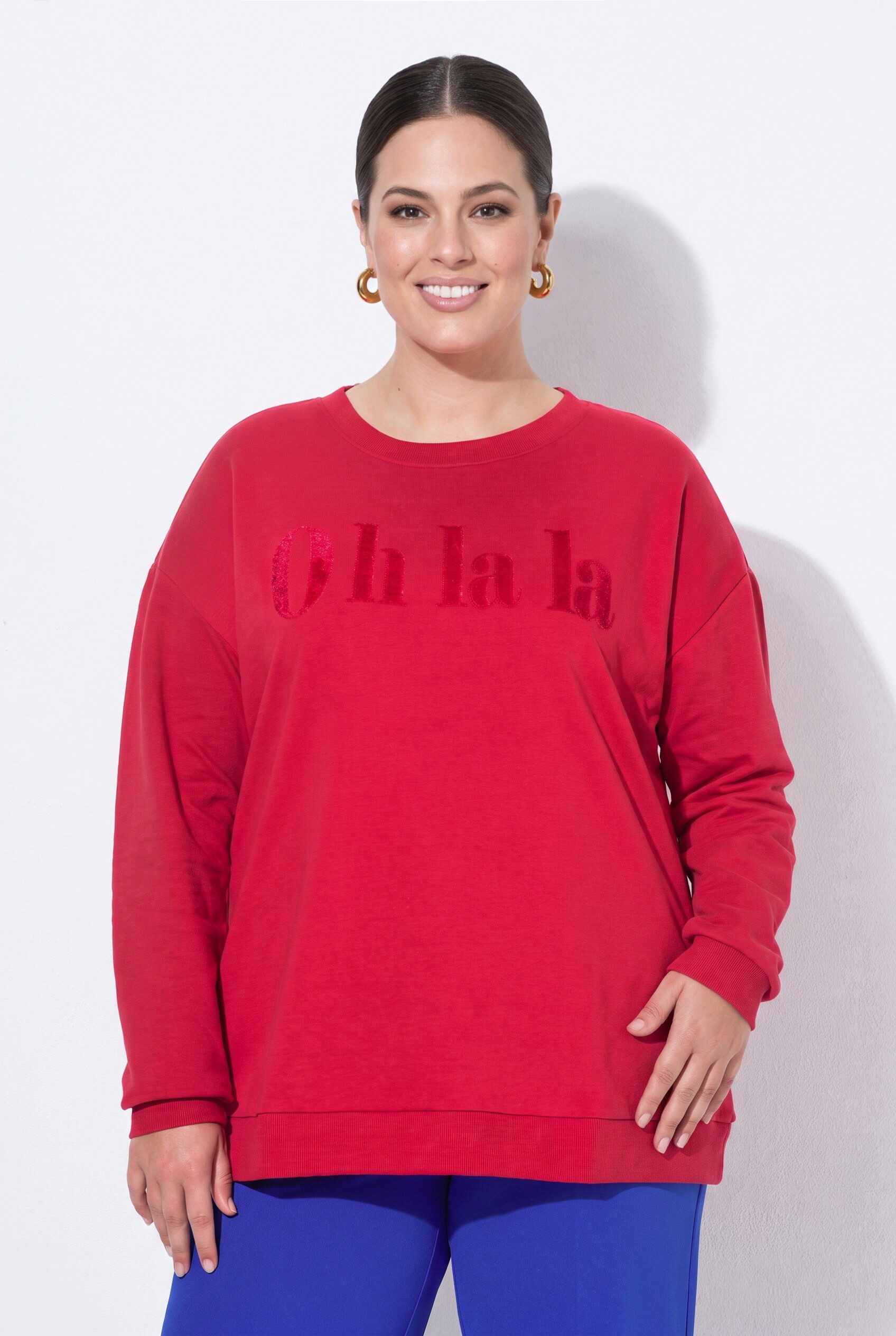 MIAMODA Sweatshirt Sweatshirt Boxy Fit Flock-Schriftzug