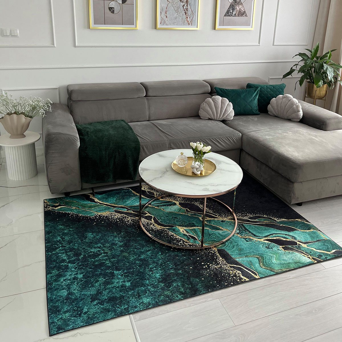 Mazovia Designteppich Glamour Marmor Grün Wohnzimmer, Schlafzimmer, Esszimmer, Büro, Fußbodenheizung – Bild 3 von 5