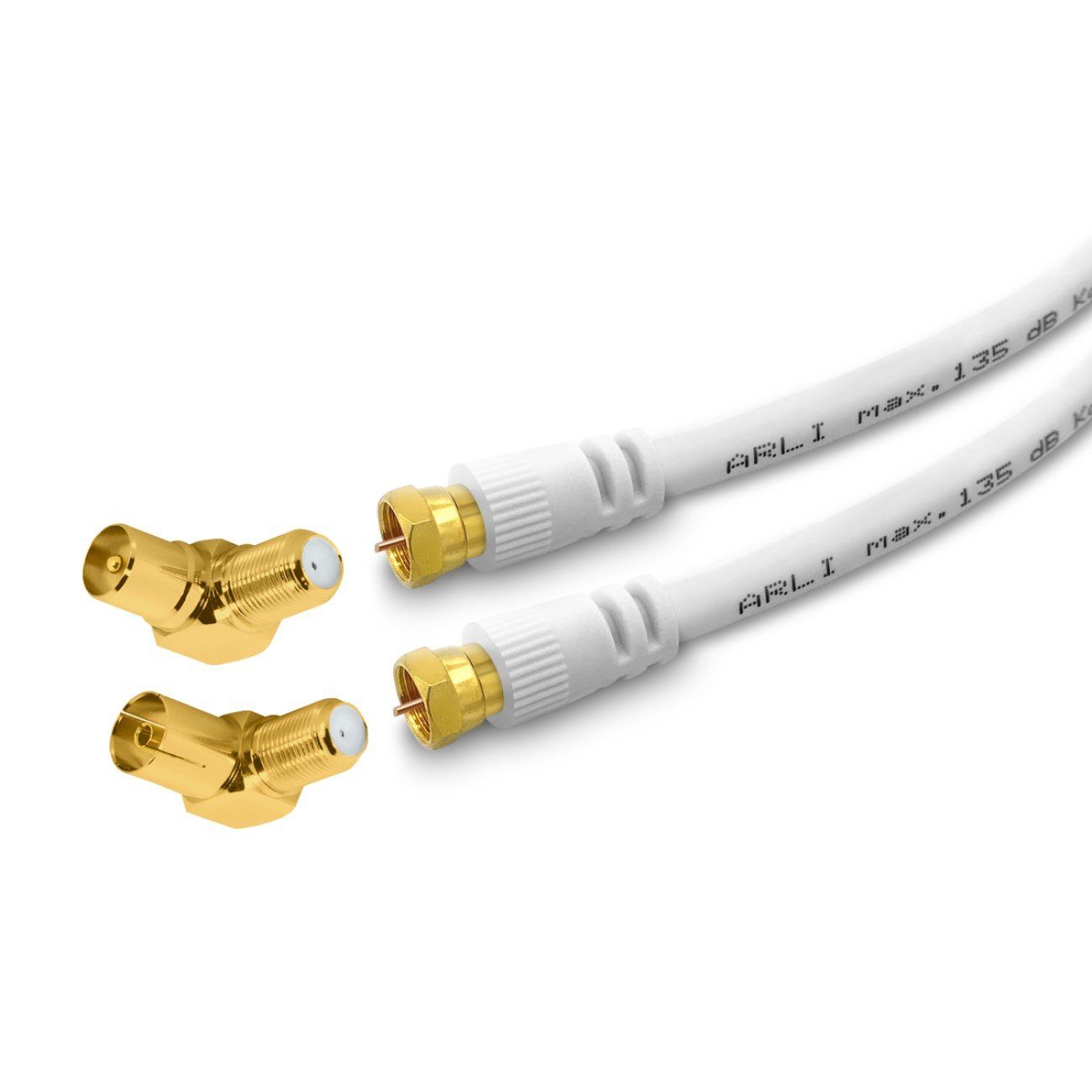 ARLI TV-Kabel, F Winkeladapter, F Winkel (500 cm), 5m TV Winkel Anschlusskabel HD vergoldet 135 dB IEC Adapter Kabel
