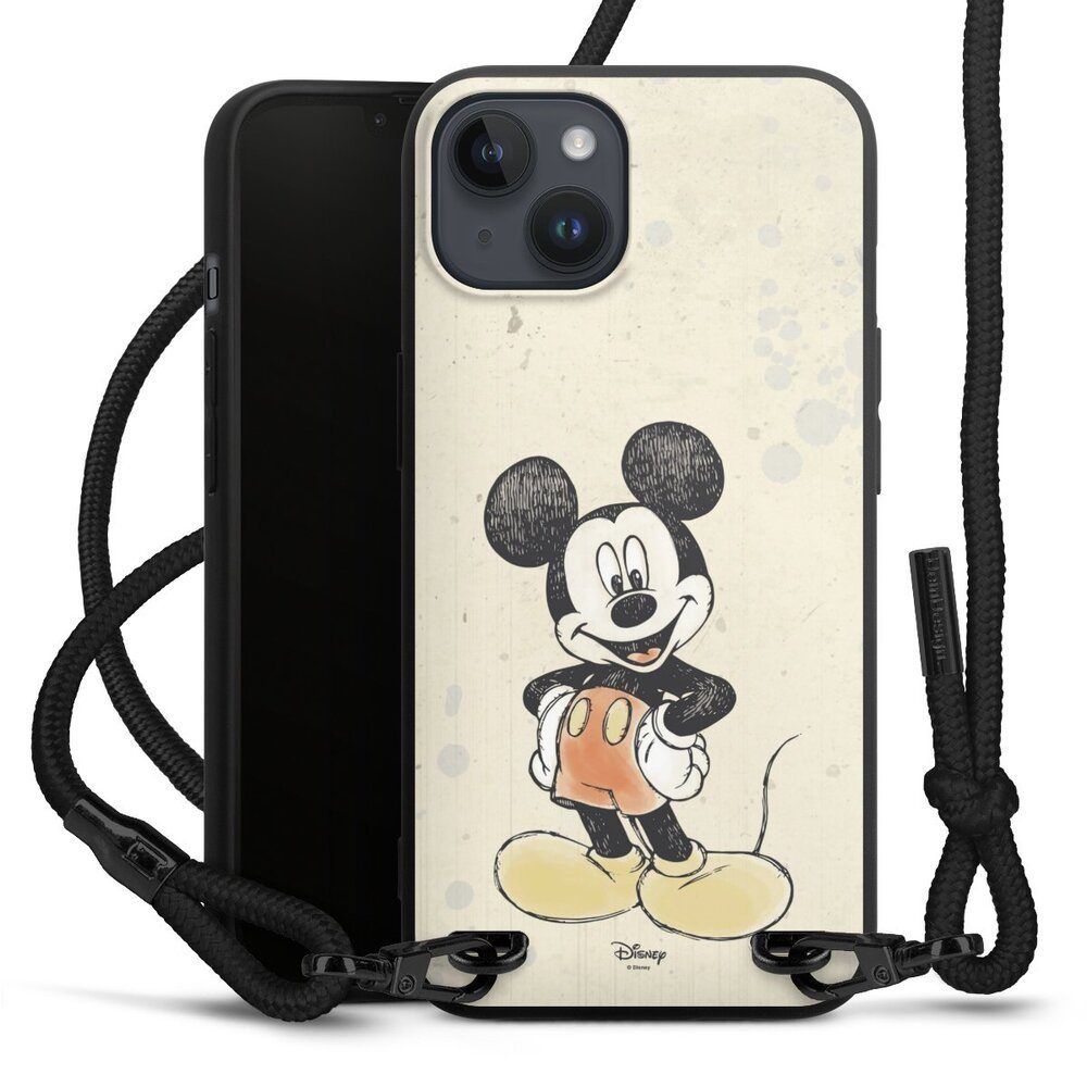 DeinDesign Handyhülle Offizielles Lizenzprodukt Mickey & Minnie Mouse Wasserfarbe, Apple iPhone 14 Plus Premium Handykette Hülle mit Band Cover mit Kette