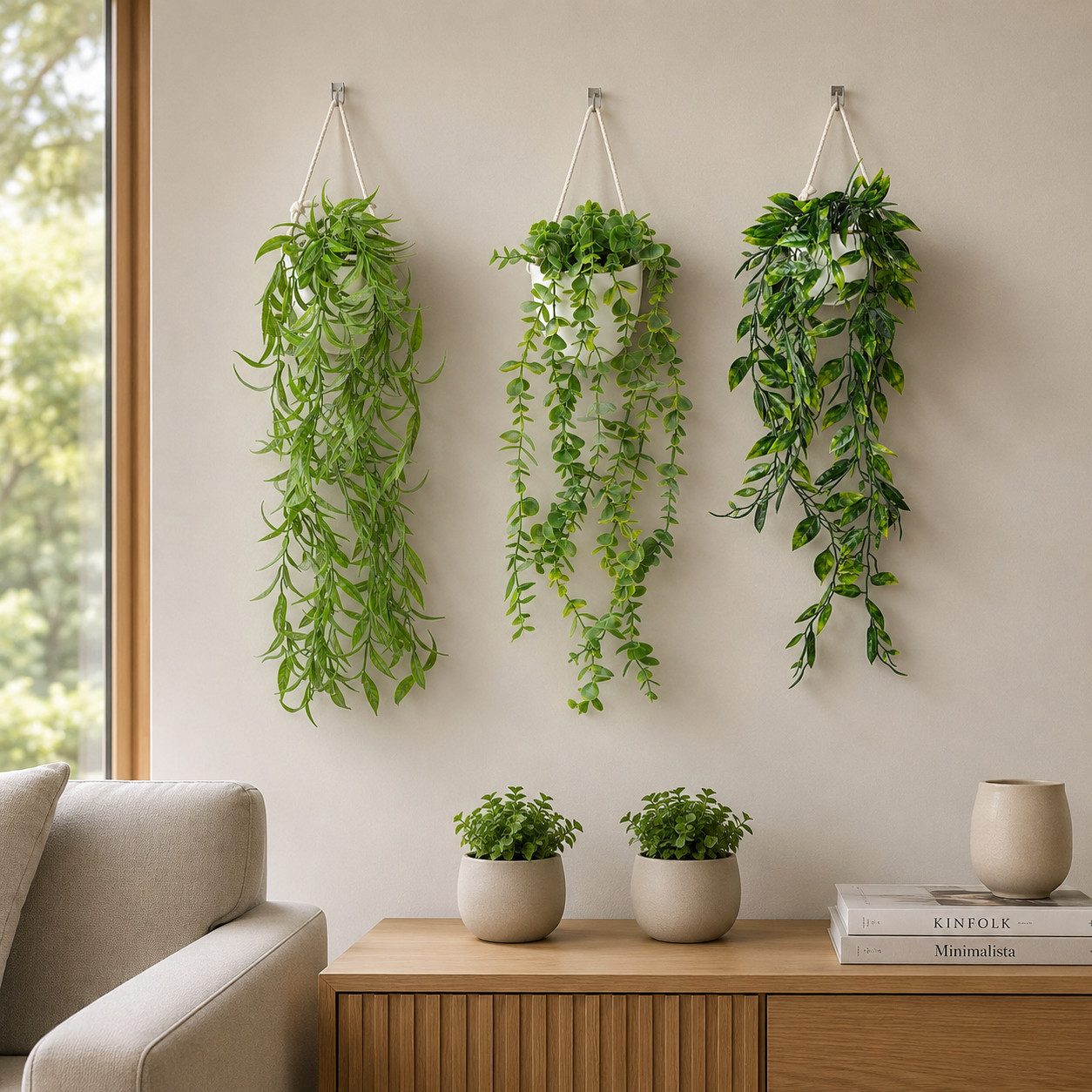 Kunstpflanze Künstliche hängepflanzen im Keramiktopf, Kunstpflanze hängend Efeu, Eukalyptus, Monstera, Zebrapflanze, PASCH – Bild 2 von 5