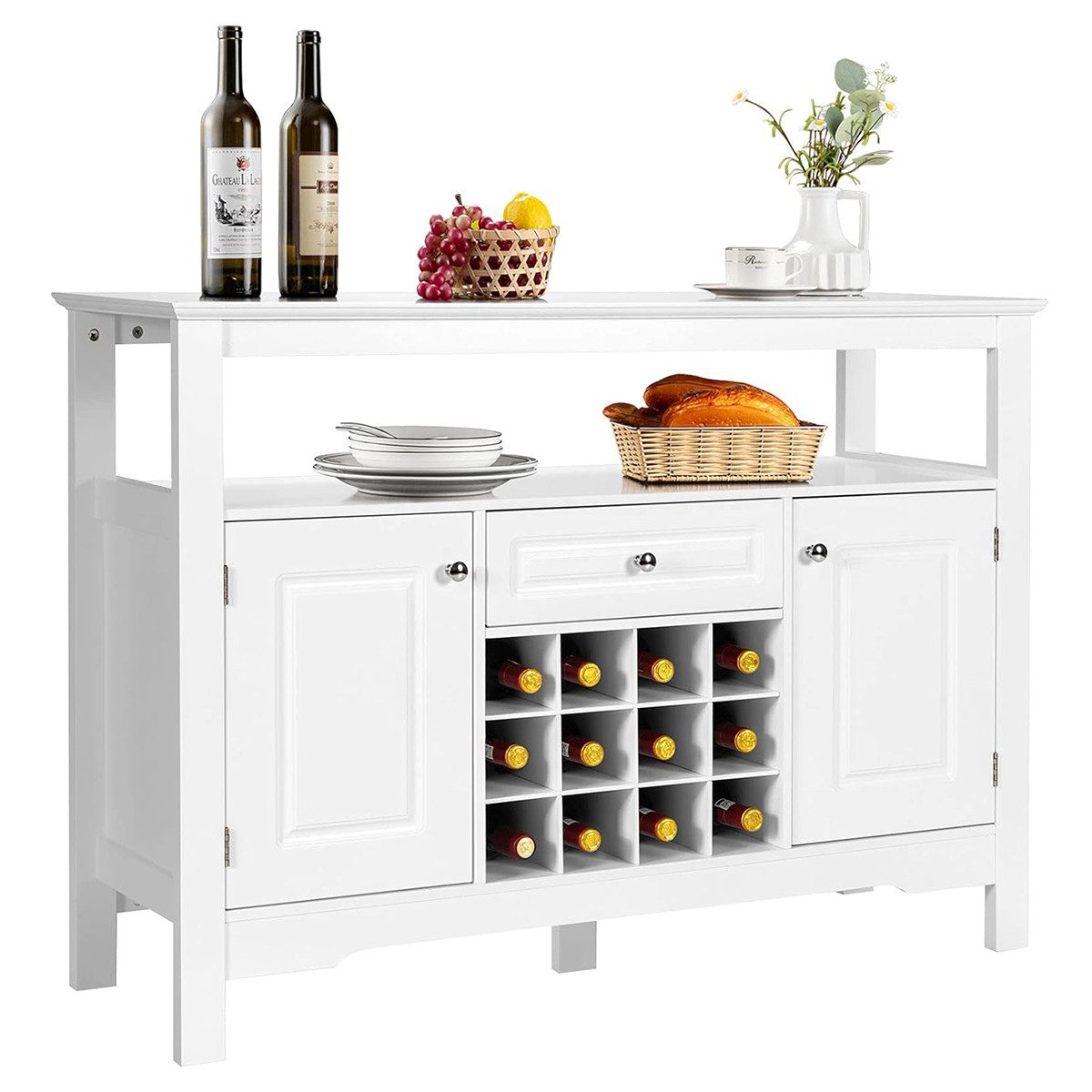 COSTWAY Konsolentisch, Küchenschrank mit Schubladen, Weinregal 12 Fächern, günstig online kaufen