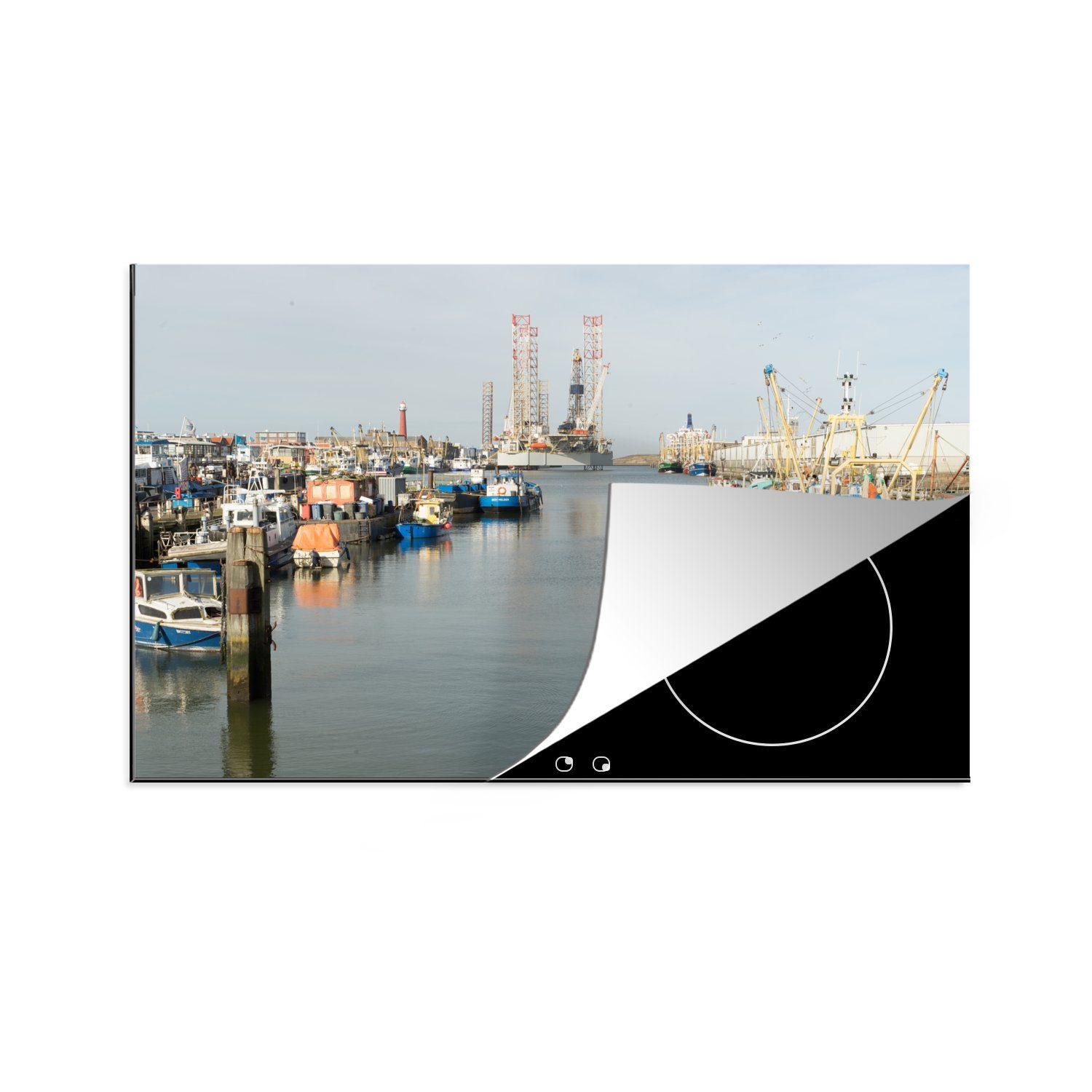 MuchoWow Herdblende-/Abdeckplatte Fischereihafen von IJmuiden in den Niederlanden, Vinyl, (1 tlg), 81x52 cm, Induktionskochfeld Schutz für die küche, Ceranfeldabdeckung