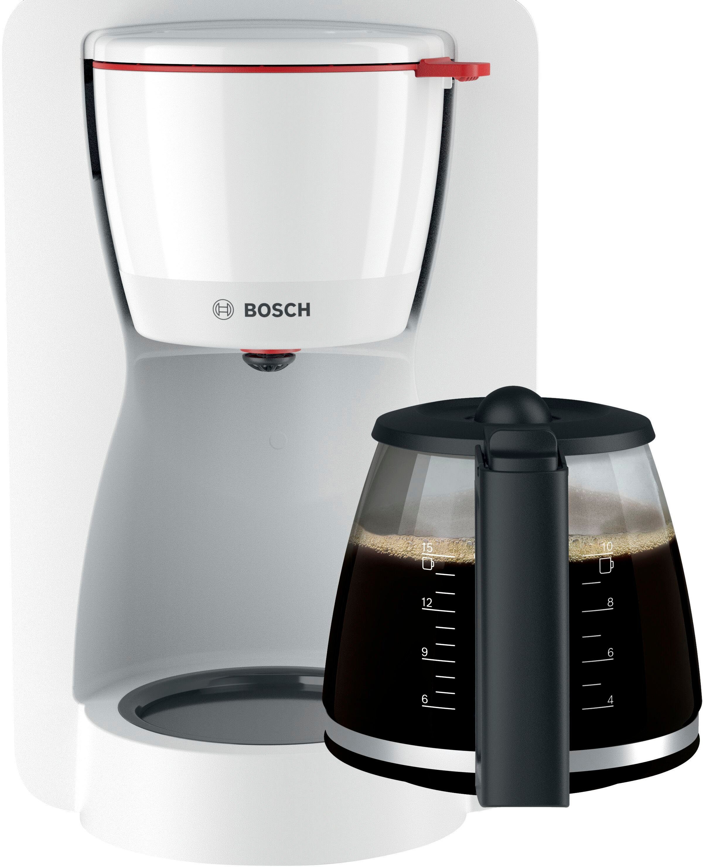 BOSCH Filterkaffeemaschine MyMoment TKA2M111, 1,25l Kaffeekanne, Papierfilter 1x4, für 10-15 Tassen, Glaskanne, 40min Warmhaltefunktion, 1200 W | Filterkaffeemaschinen