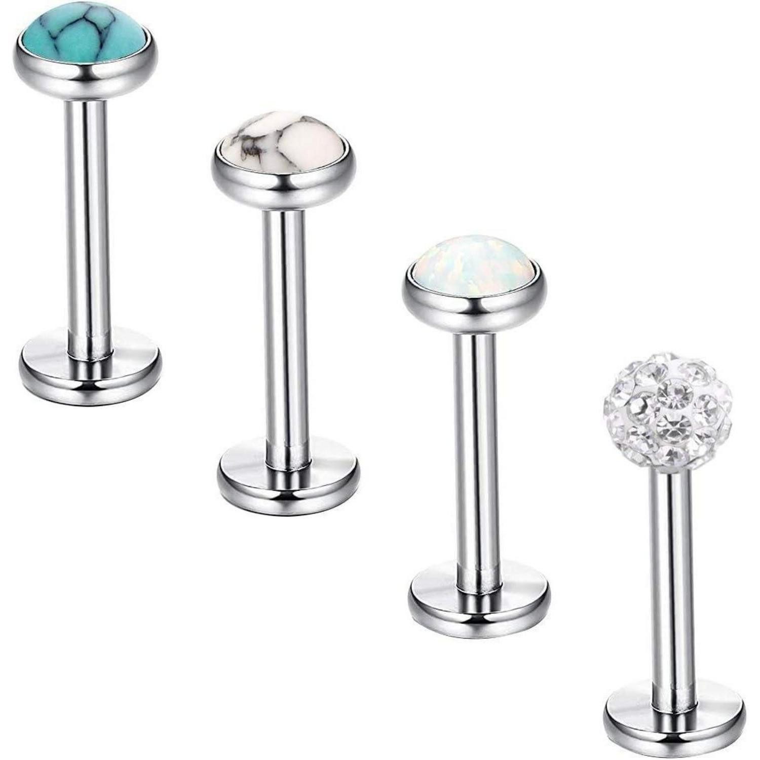 Briana Williams Piercing-Set Tragus Piercing Lippenpiercing Stecker Silber 16G 6/8/10mm Zirkonia