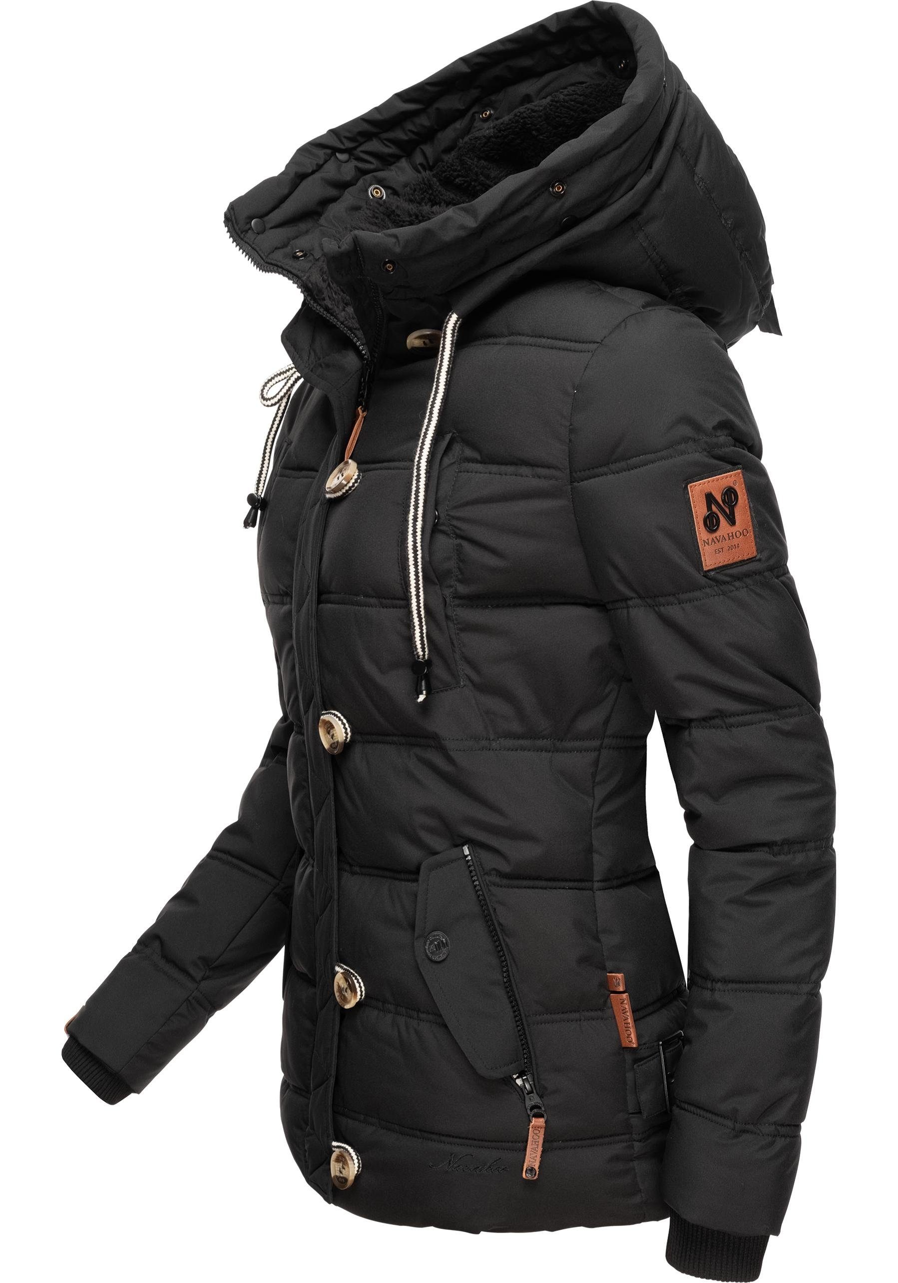 stylische Winterjacke Steppjacke Zoja Kunstpelz Navahoo mit Kapuze schwarz