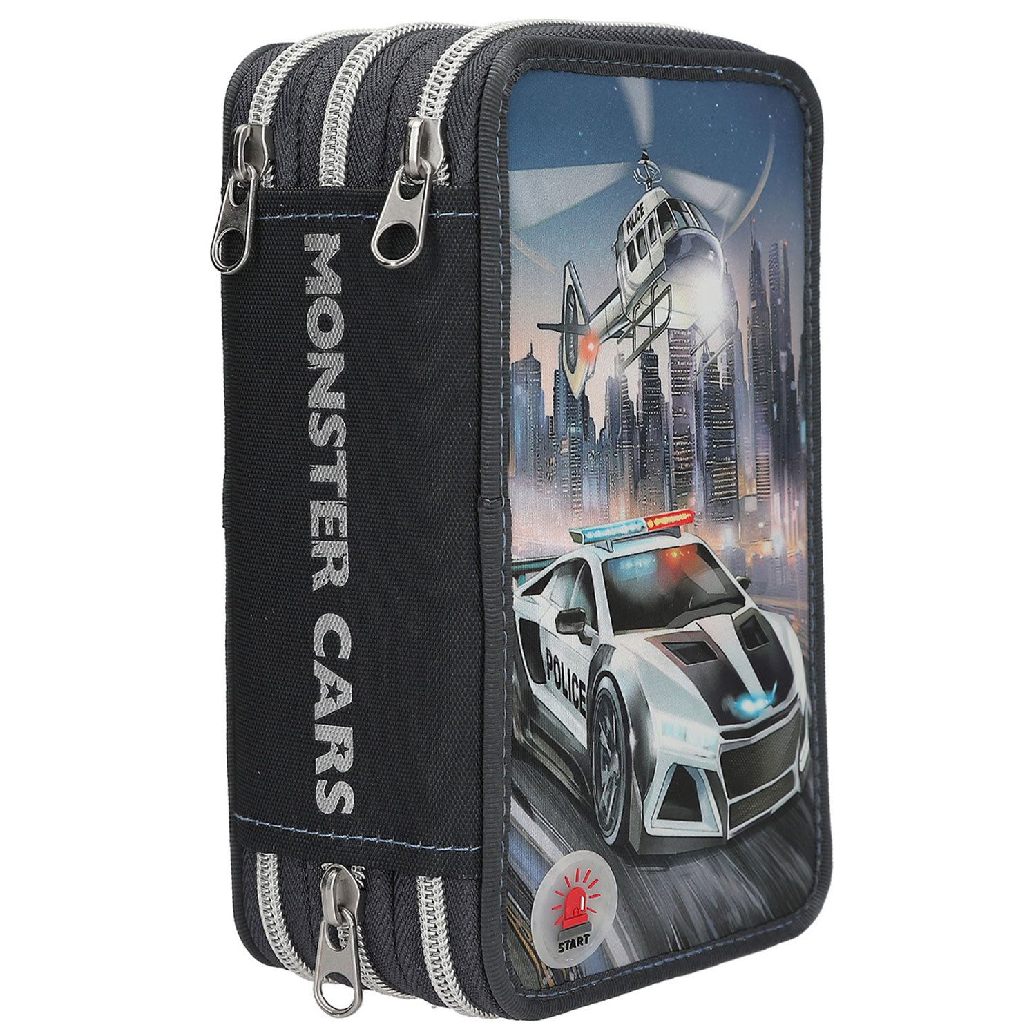 Depesche Federtasche Depesche 3-Fach Federtasche Monster Cars LED Polizeiauto