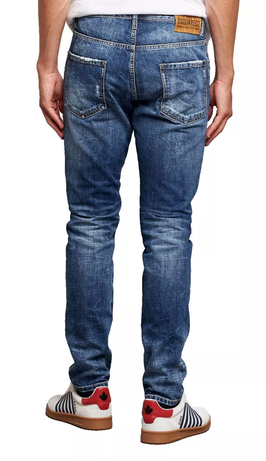 Dsquared2 5-Pocket-Jeans Jeans Cool Guy Tapered Fit Slim cut Gezielt platzierte Abnutzungsspuren für den angesagten Used-Look