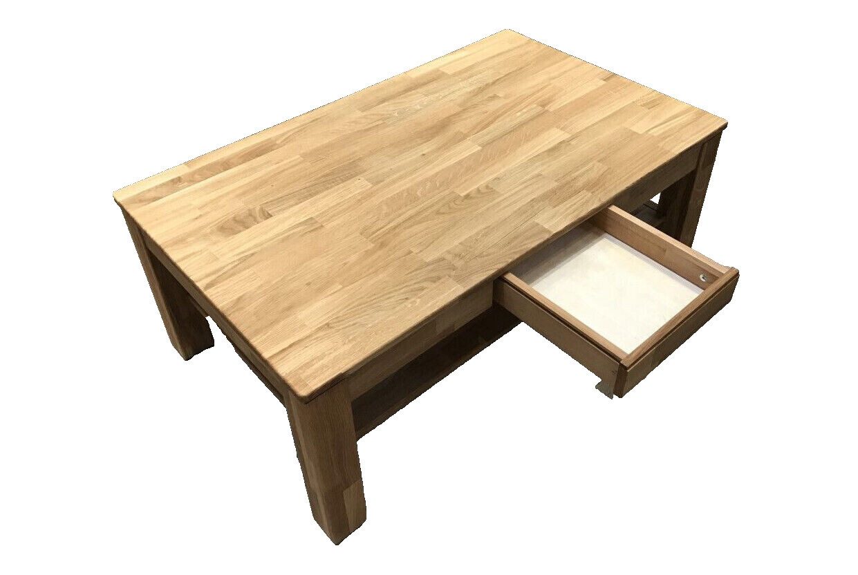 ELFO Couchtisch Couchtisch Eiche Massiv geölt 115 x 70 cm mit Schubkasten, Breite 115cm