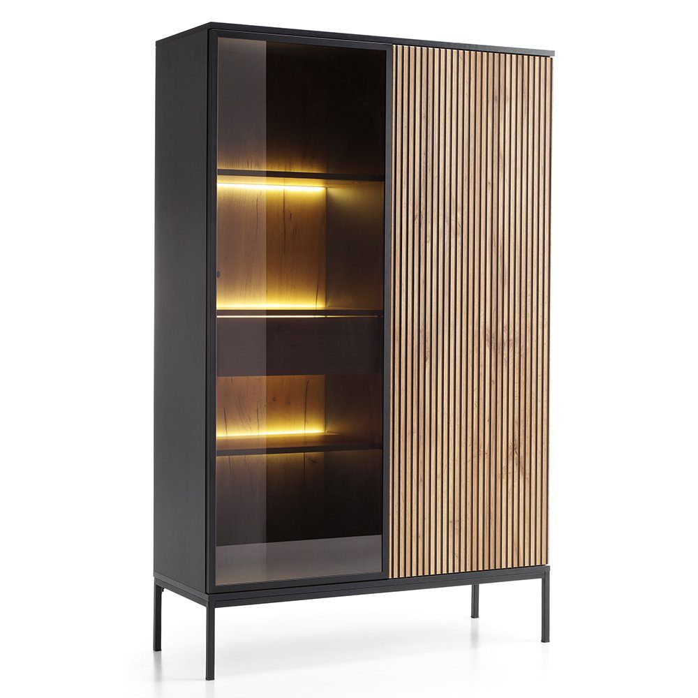 Lomadox Highboard SIBARI-160, Highboard, schwarz mit Wotan Eiche Nb., grifflos B/H/T 104/166/39 cm
