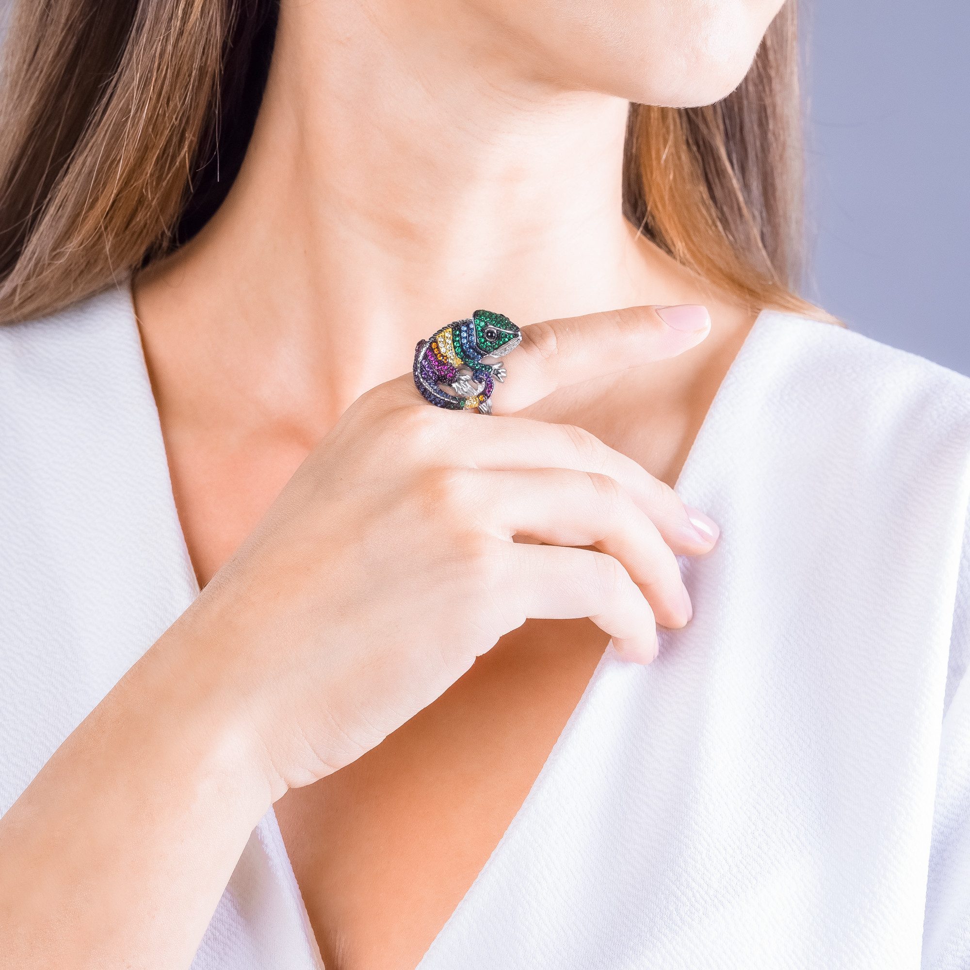 Seinerzeit FLORA & FAUNA Silberring Theo Chamäleon Ring (1-tlg), Material: 925 Sterling Silber, rhodiniert, geschwärzt, vergoldet