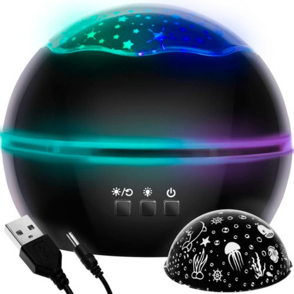 IZOXIS LED-Sternenhimmel Nachtlampe Projektor, schlaffördernd, LED fest integriert, 4 Beleuchtungsfarben: grün, blau, weiß, rot, 2 Filter: Sternenhimmel oder Unterwasserwelt