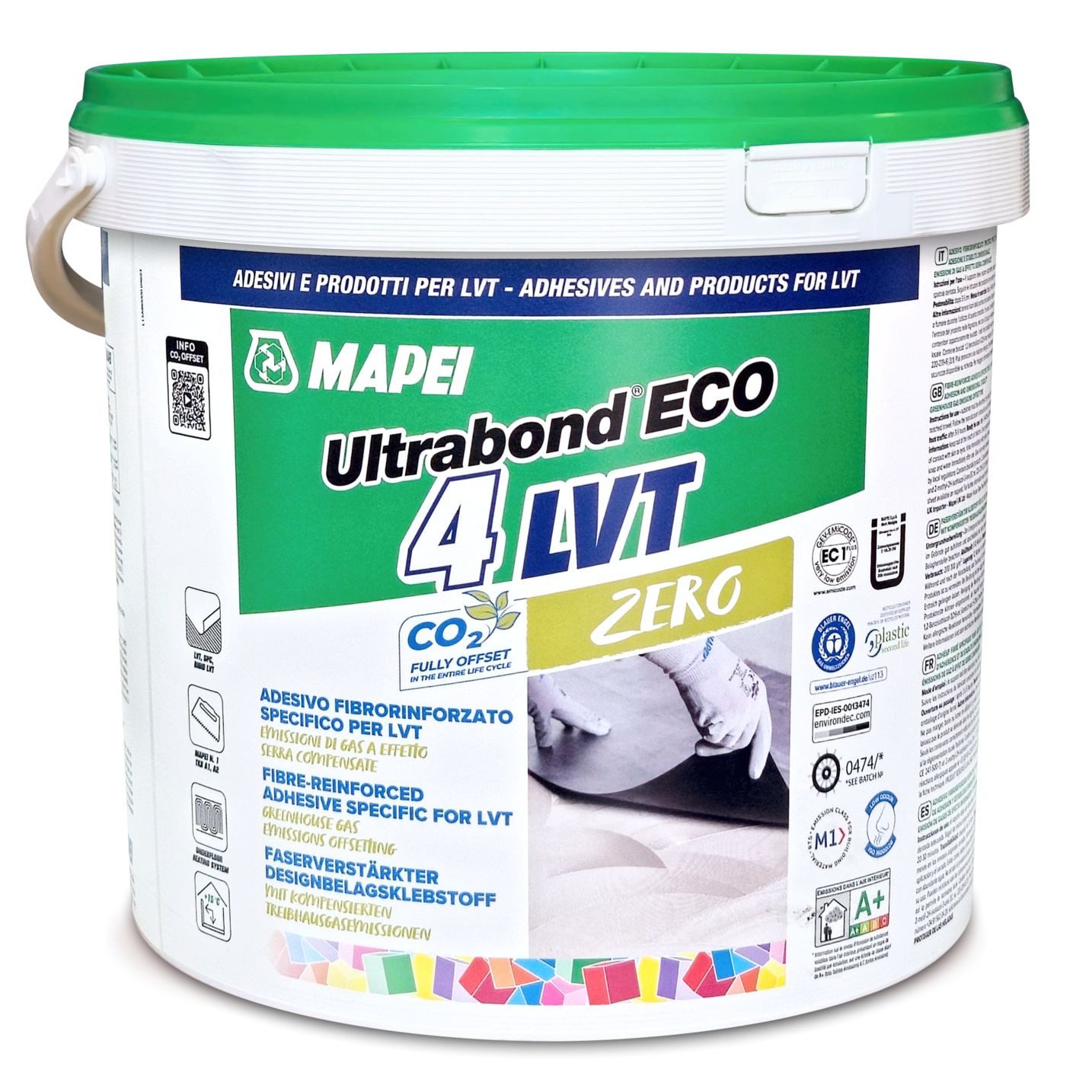 MAPEI PVC-Kleber Ultrabond Eco 4 LVT Zero Designbelagsklebstoff - 14 kg, Faserverstärkter Klebstoff für LVT, Designbeläge, SPC und PVC