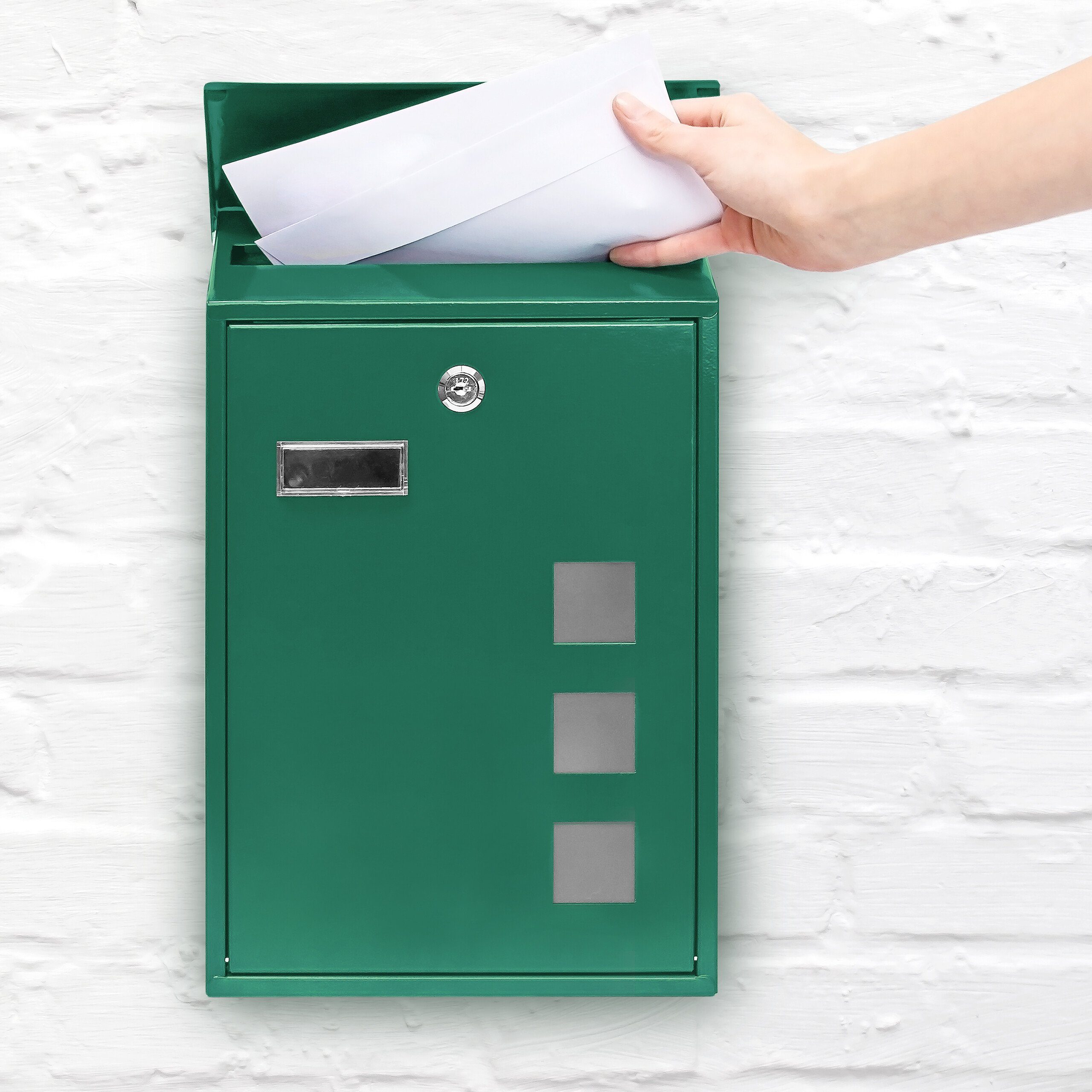 relaxdays Briefkasten 3 Fenster Farbauswahl, Grün günstig online kaufen