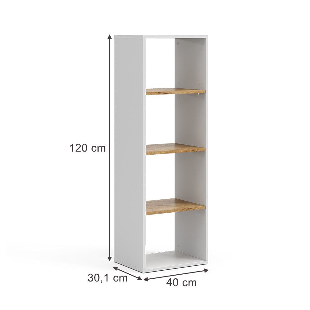Vicco Bücherregal Tomy, Weiß/Goldkraft Eiche, 40 x 120 cm,4 Fächer günstig online kaufen