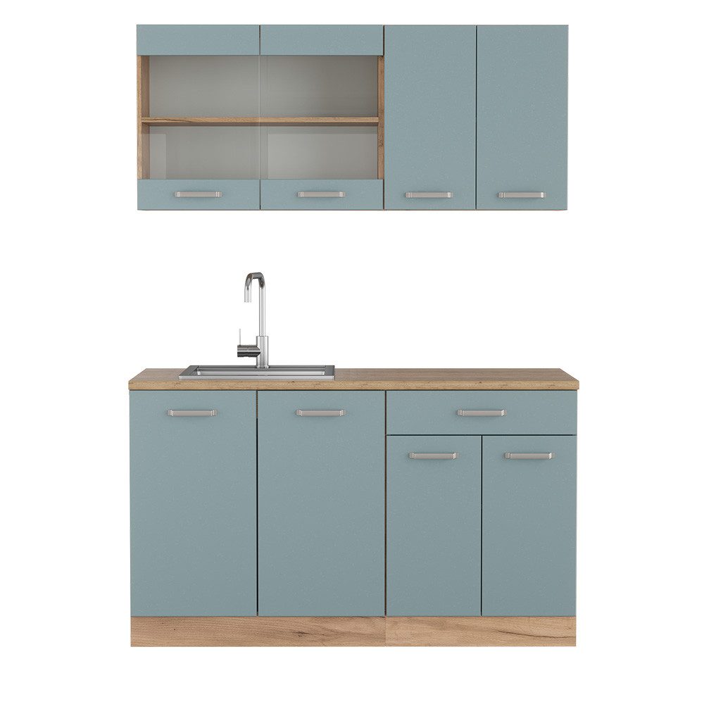 Vicco Küchenzeile R-Line, Blau-Grau/Goldkraft Eiche, 140 günstig online kaufen