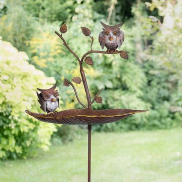 Moritz Gartenstecker Vogeltränke Eulen Gartenfigur Gartedekoration Gartenstab Dekostab Metall Erdspieß