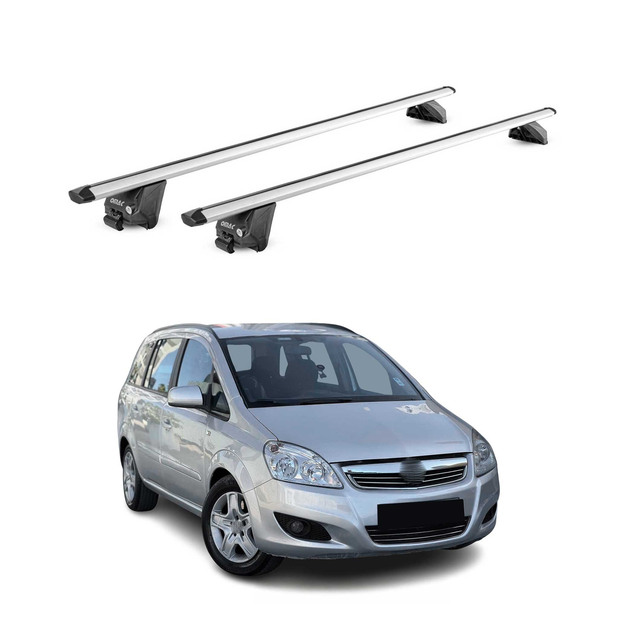 OMAC Dachträger Dachträger Grundtäger für Opel Zafira B 2008-2011 FL 100kg Alu Silber (2-St), Wasserbeständig,Abnehmbar,Multifunktional,Leichtgewichtig