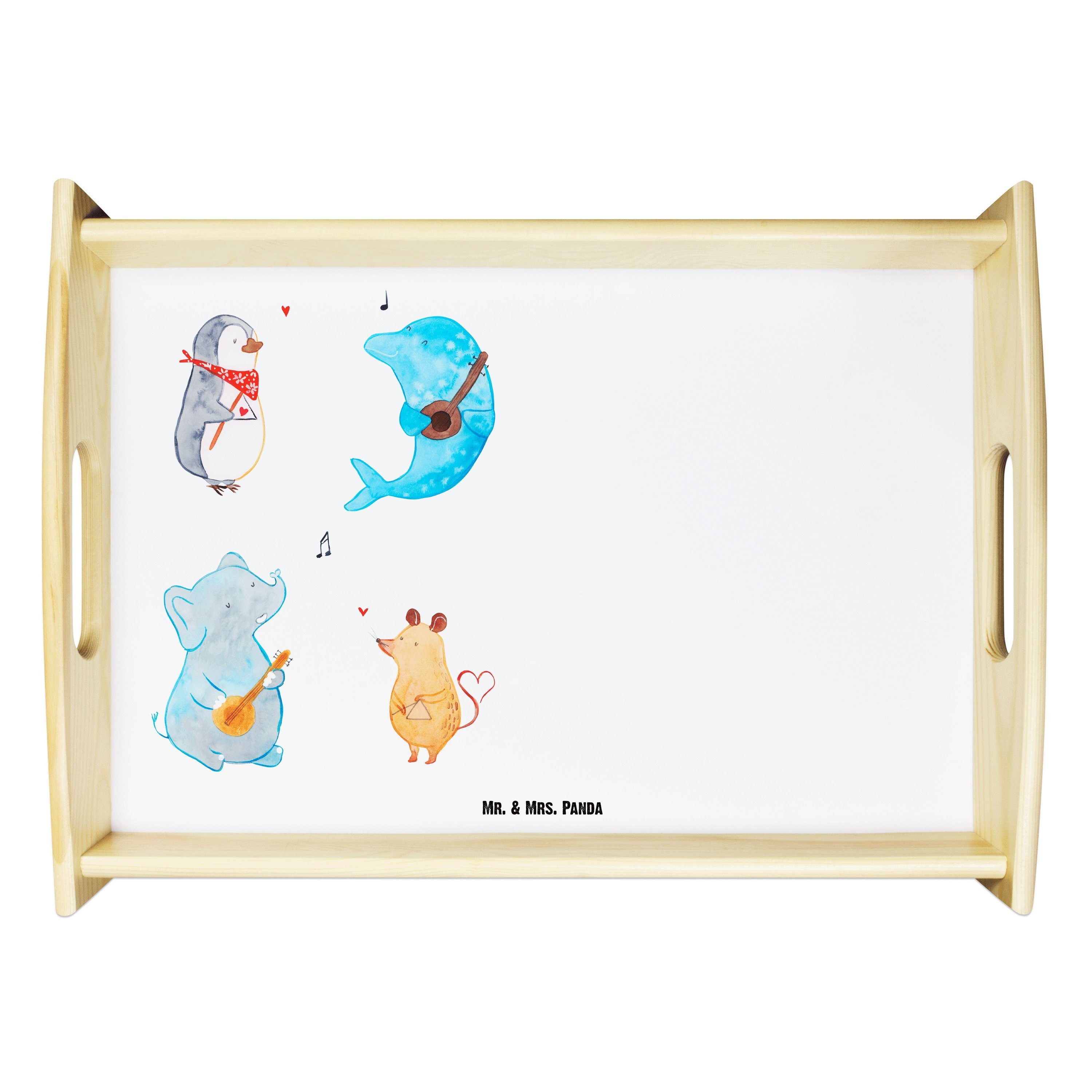 Mr. & Mrs. Panda Tablett Big Band - Weiß - Geschenk, Maus, Tiermotive, Küchentablett, Tiere, D, Echtholz lasiert, (1-tlg)