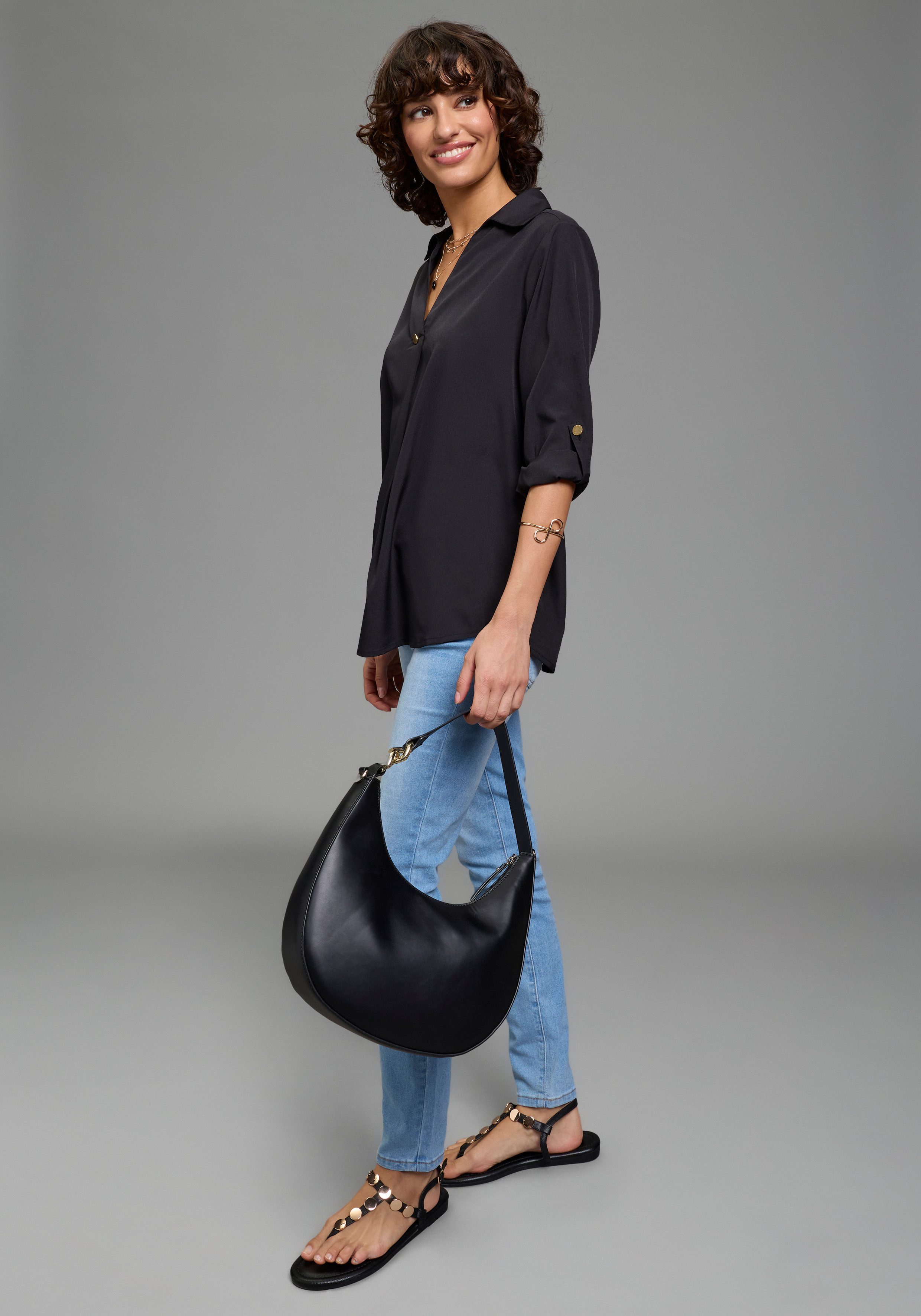 Laura Scott Klassische Bluse feminin geschnitten, unifarben, aus Polyester – Bild 5 von 5