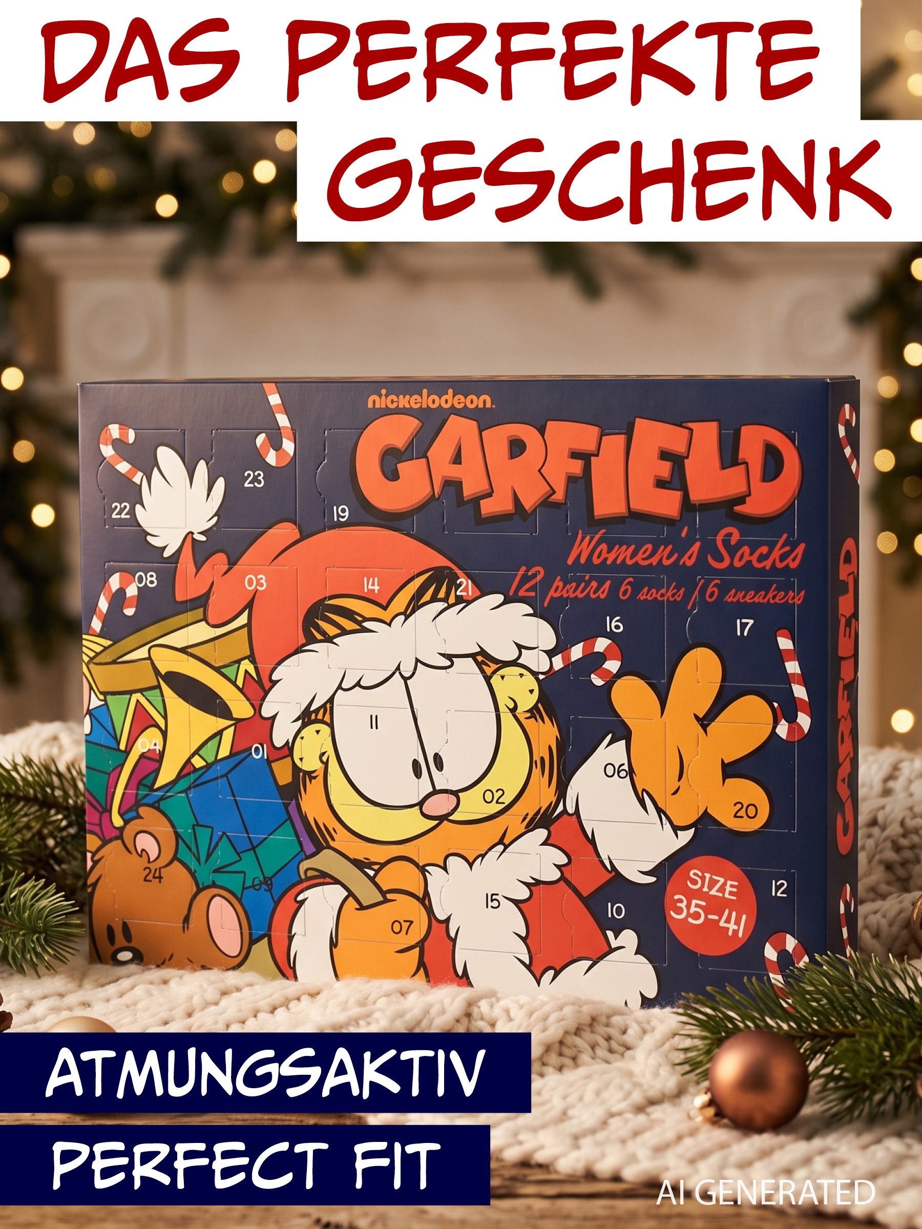 United Labels® Adventskalender Garfield Socken Adventskalender mit 12 Paar kurz und lang – Bild 2 von 5