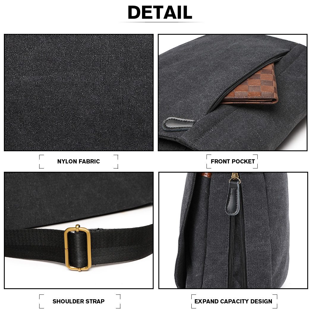 KONO Umhängetasche Canvas Messenger Bag Wasserdichte 13-Zoll Laptoptasche - Damen Herren – Bild 5 von 5