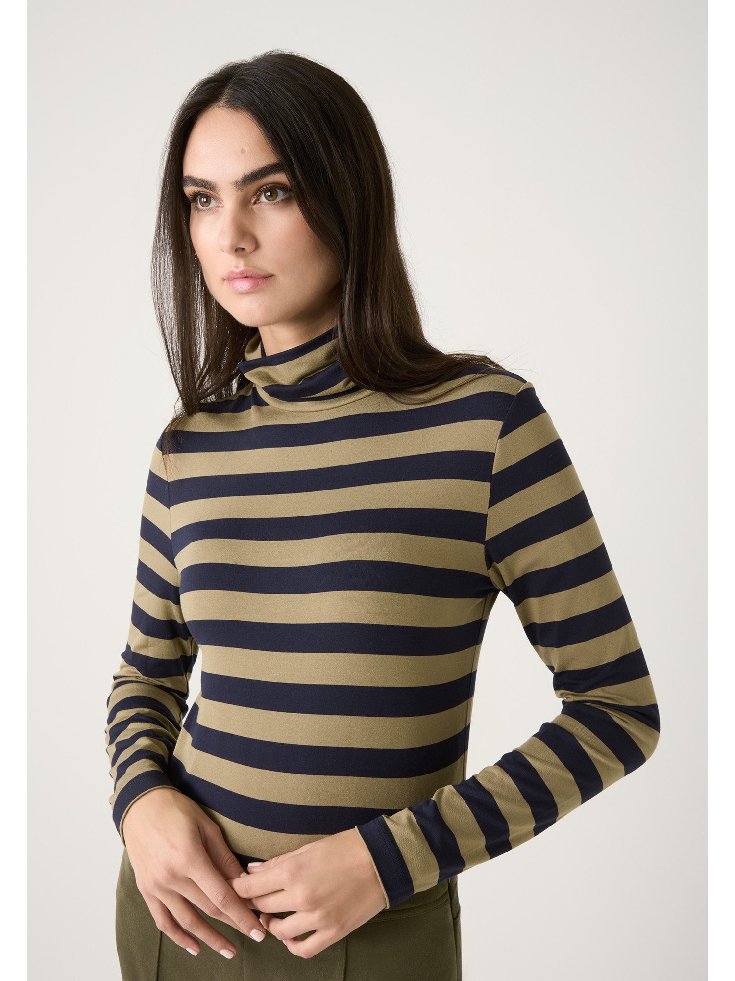 MORE&MORE Longsleeve schmales, gestreiftes Rollkragenshirt günstig online kaufen