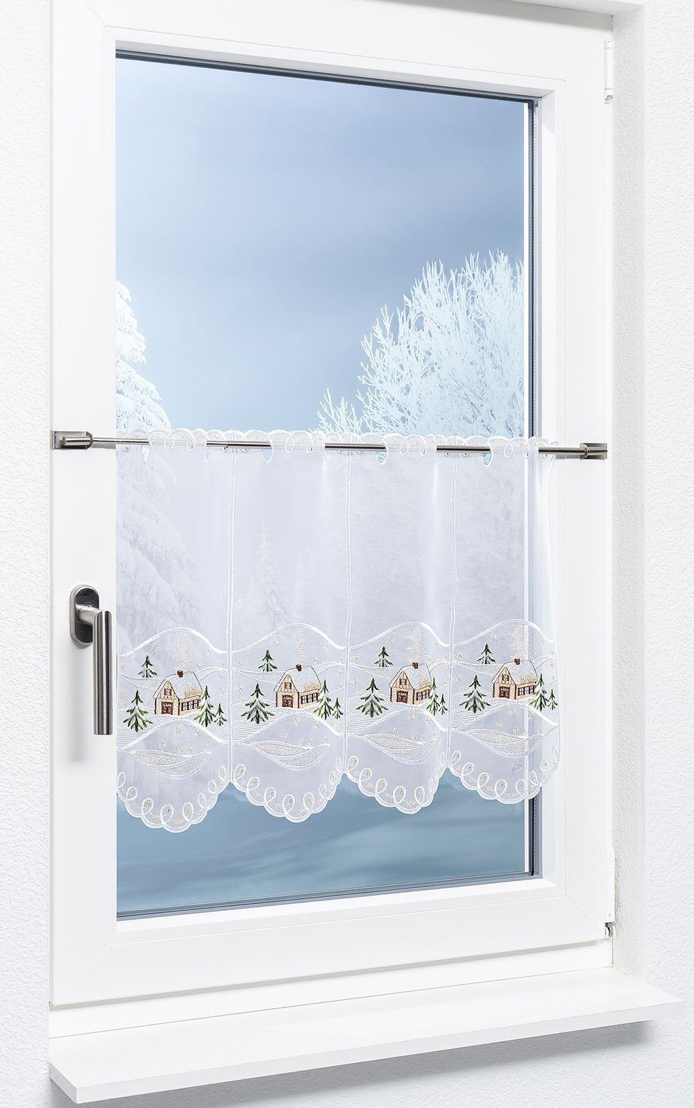 Plauener Spitze® Scheibengardine Weihnachtshaus, (1 St), günstig online kaufen