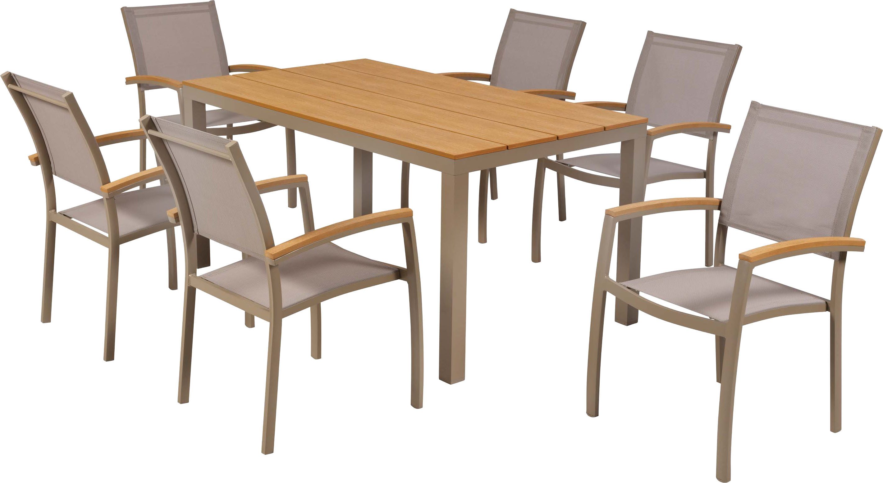 MERXX Garten-Essgruppe Piemont, (Set, 7-tlg), inkl. 6 Stapelsessel, 1 Tisch