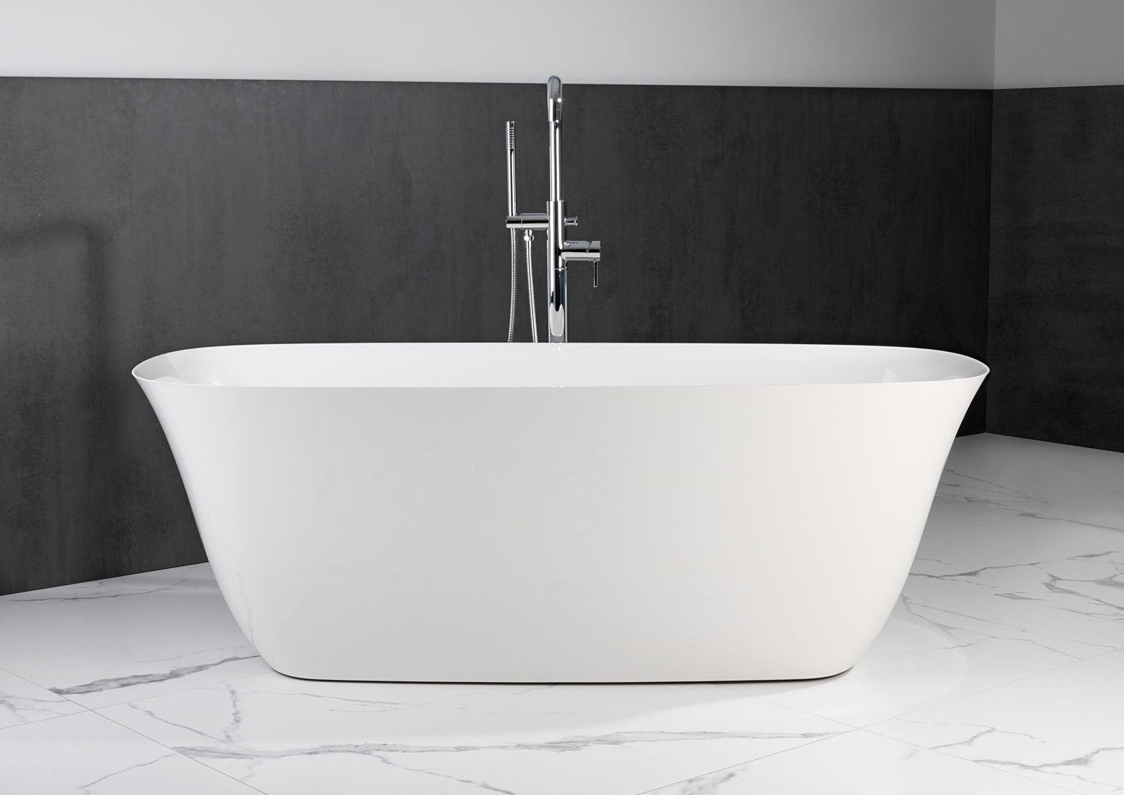 Intarbad Badewanne Freistehende Badewanne aus Mineralguss 170x77x62 cm in Weiß Glanz